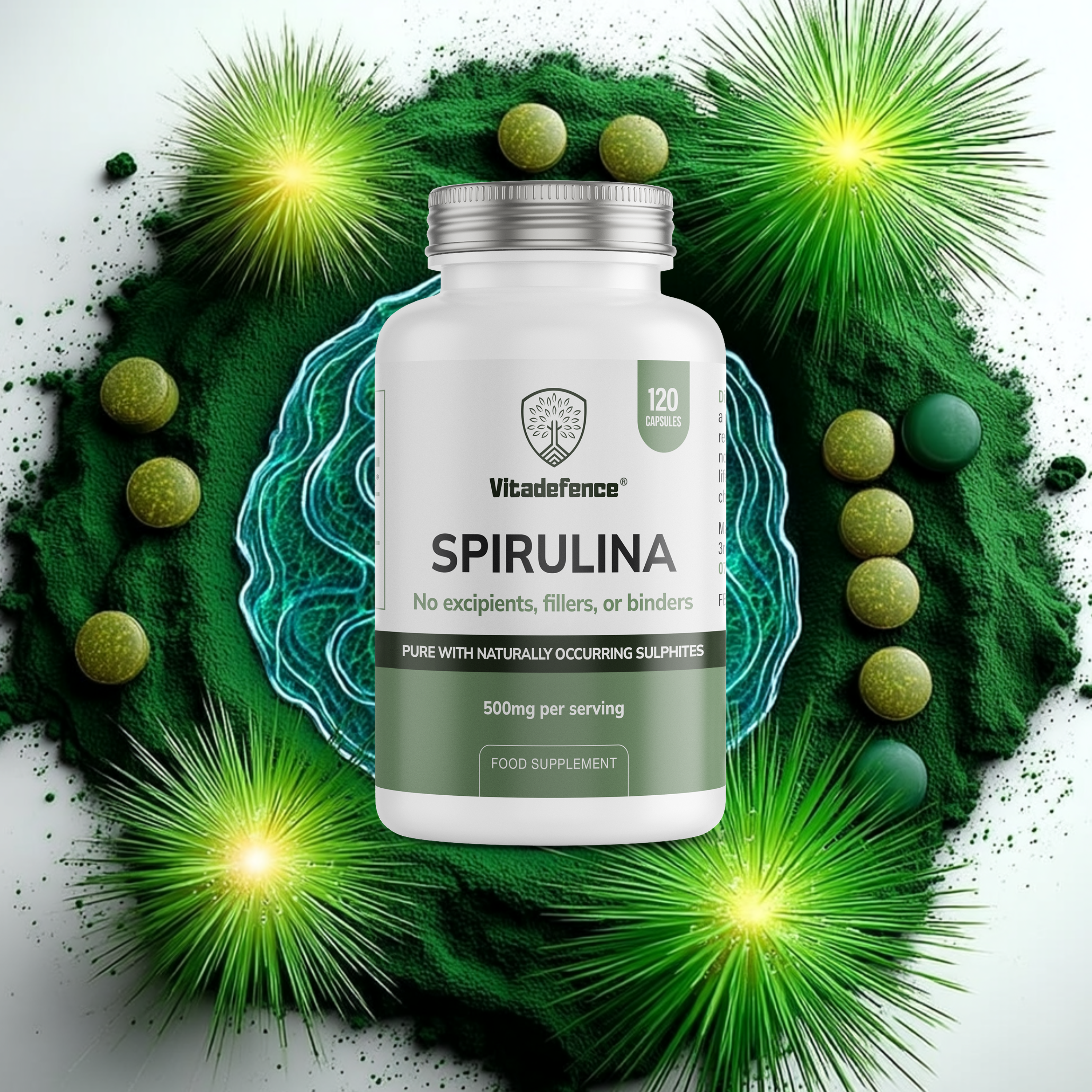 Vitadefence® Spirulina | 500 mg Vegan Capsules – 120 Count