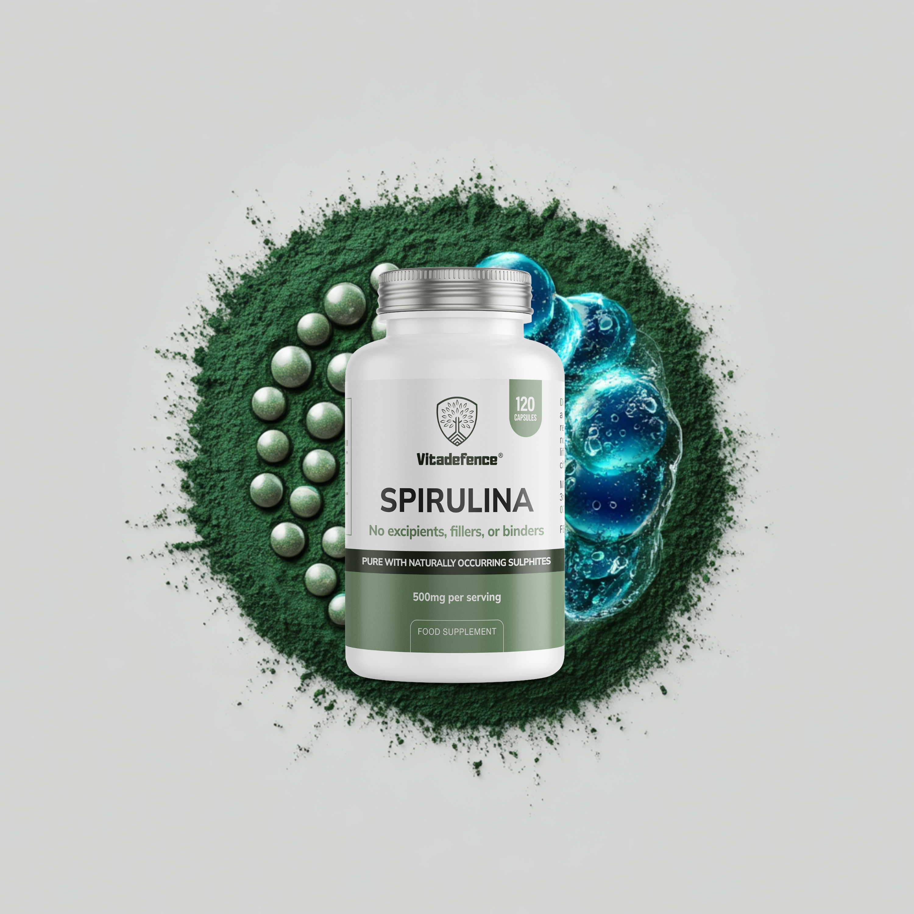 Vitadefence® Spirulina | 500 mg Vegan Capsules – 120 Count