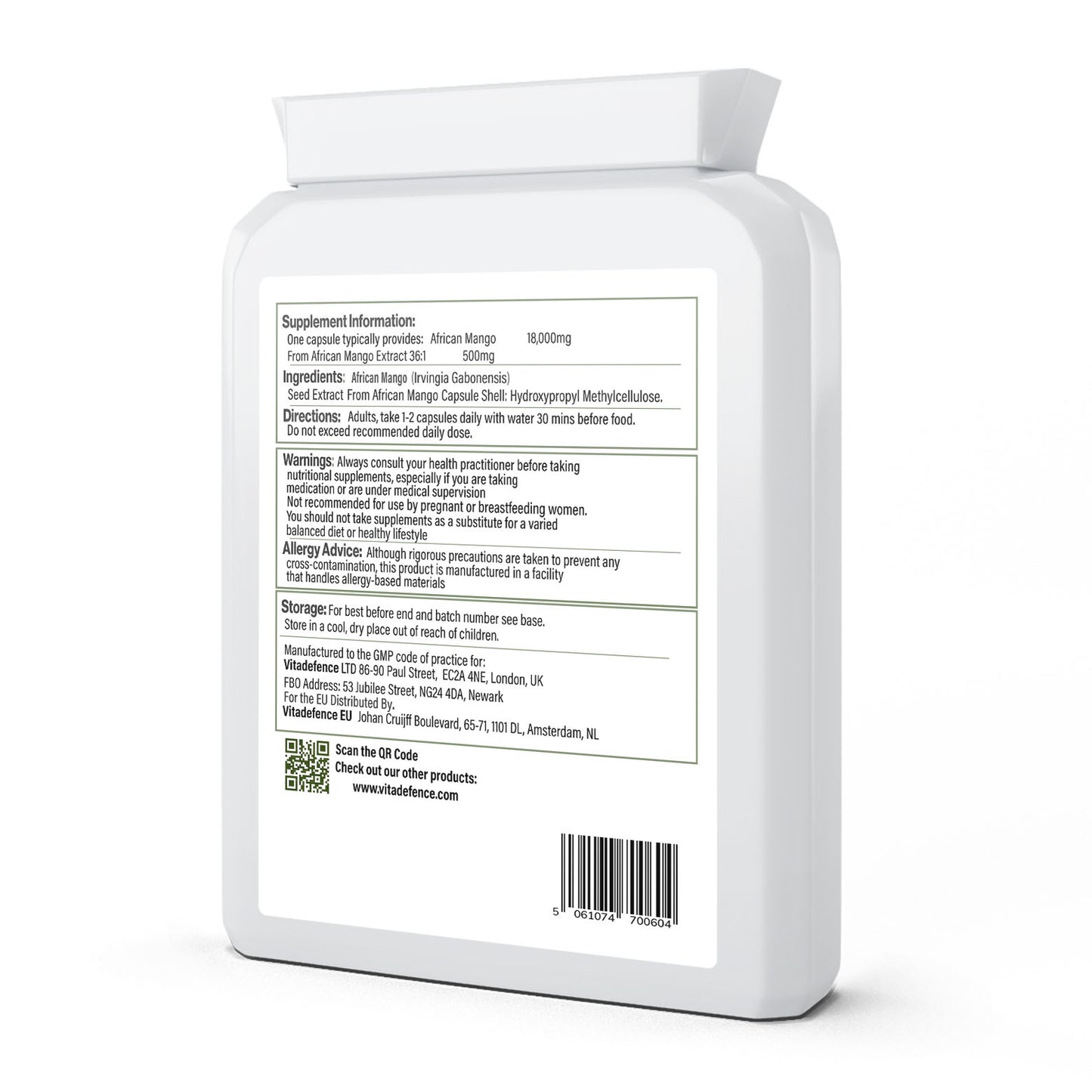 Vitadefence® African Mango | Pure Seed Extract 18,000mg Equivalent – 60 Capsules