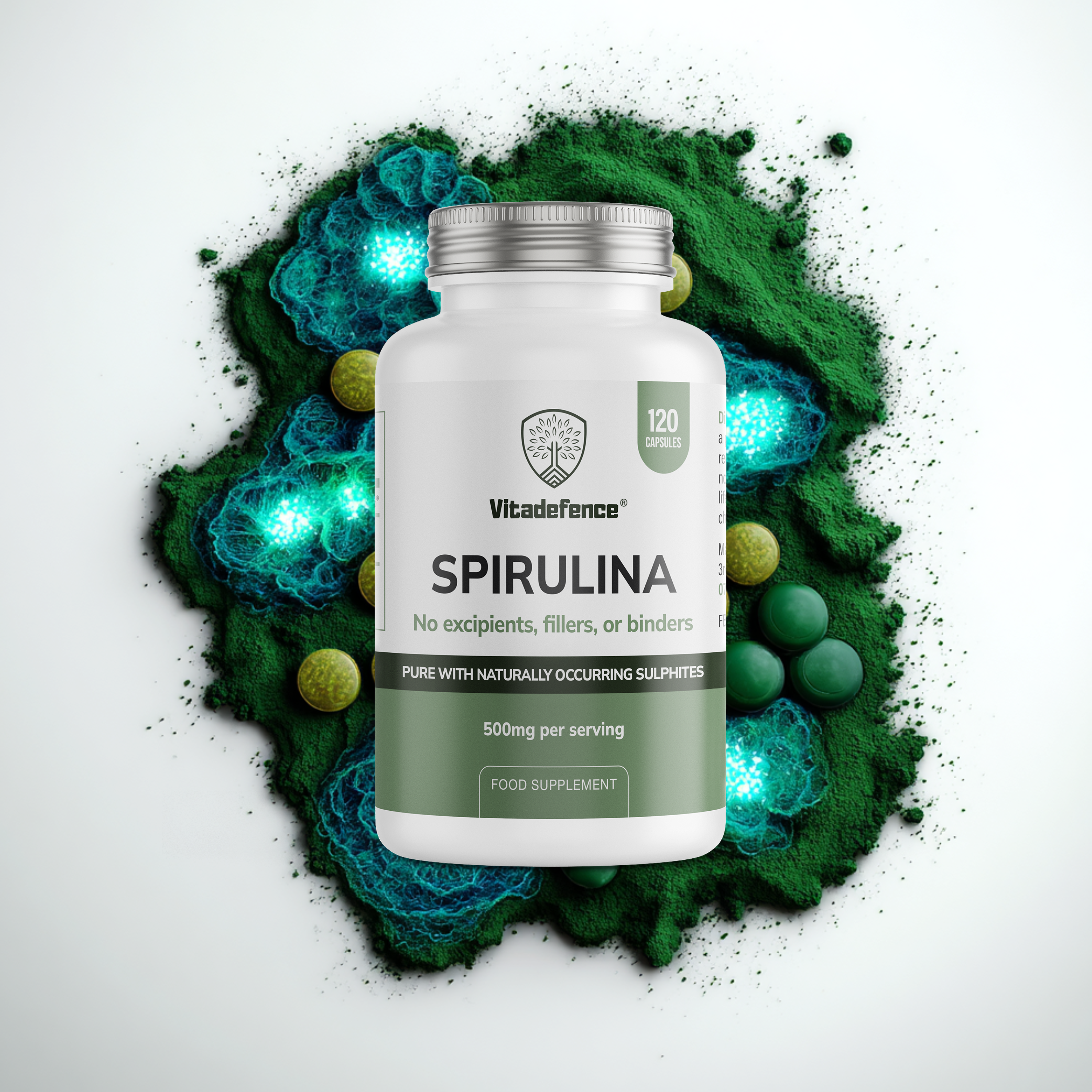 Vitadefence® Spirulina | 500 mg Vegan Capsules – 120 Count