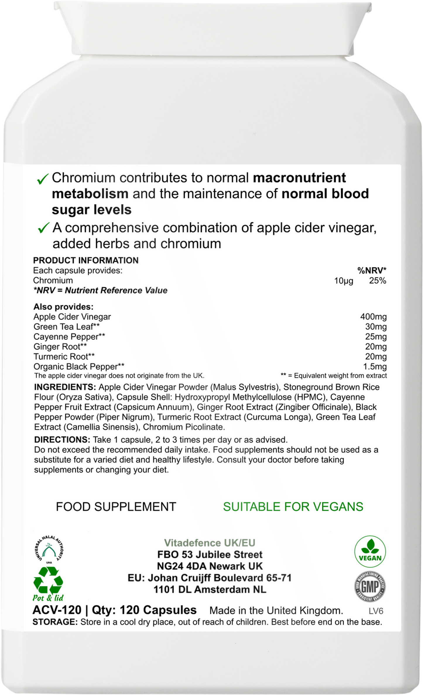 Vitadefence® Apple Cider Multi | With Chromium, Turmeric & Botanicals – 120 Vegan Capsules - Vitadefence® - Vitadefence®