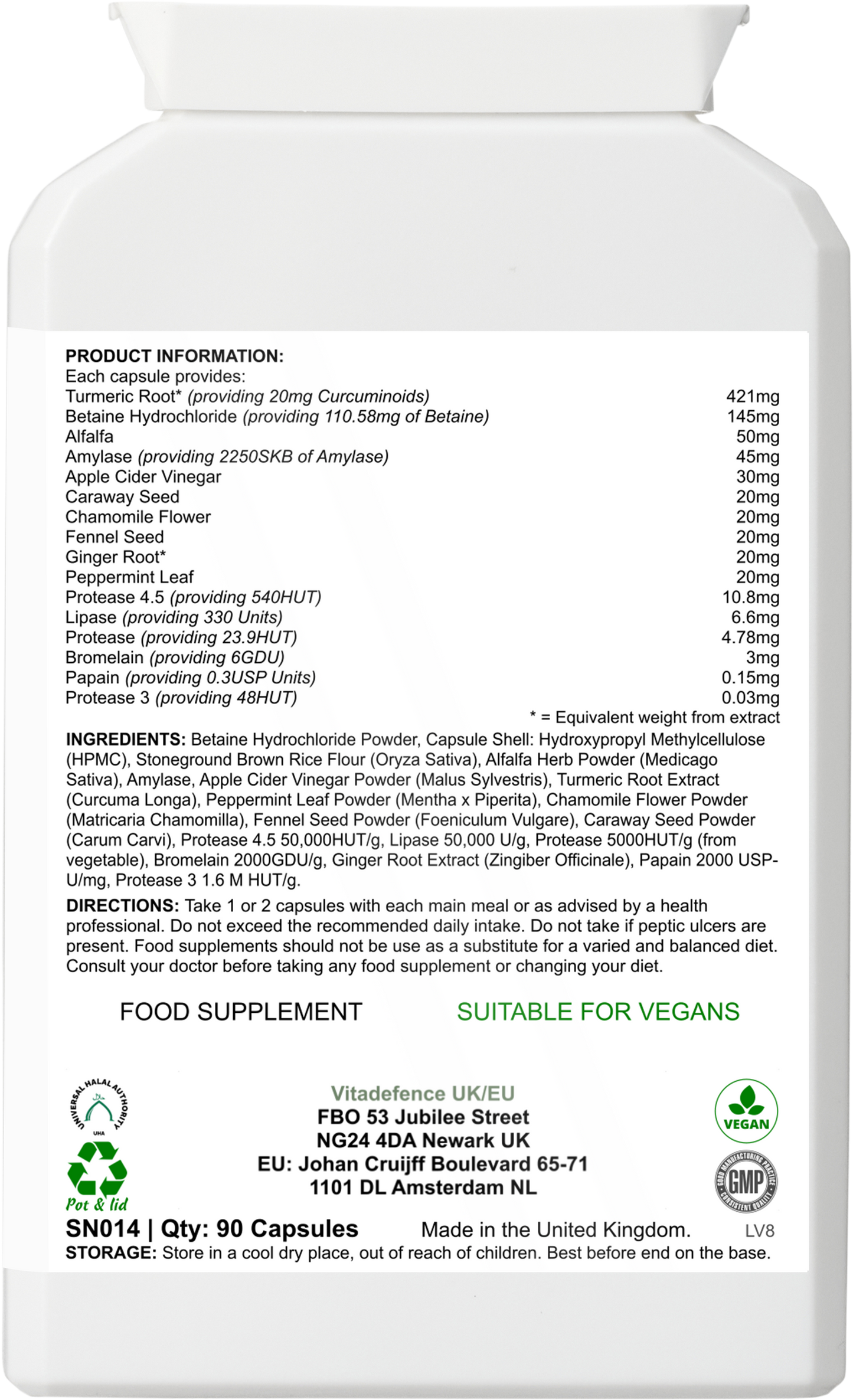 Vitadefence® Digestive Enzyme Multi | With Turmeric, Apple Cider Vinegar & Enzyme Blend – 90 Capsules - Vitadefence® - Vitadefence®