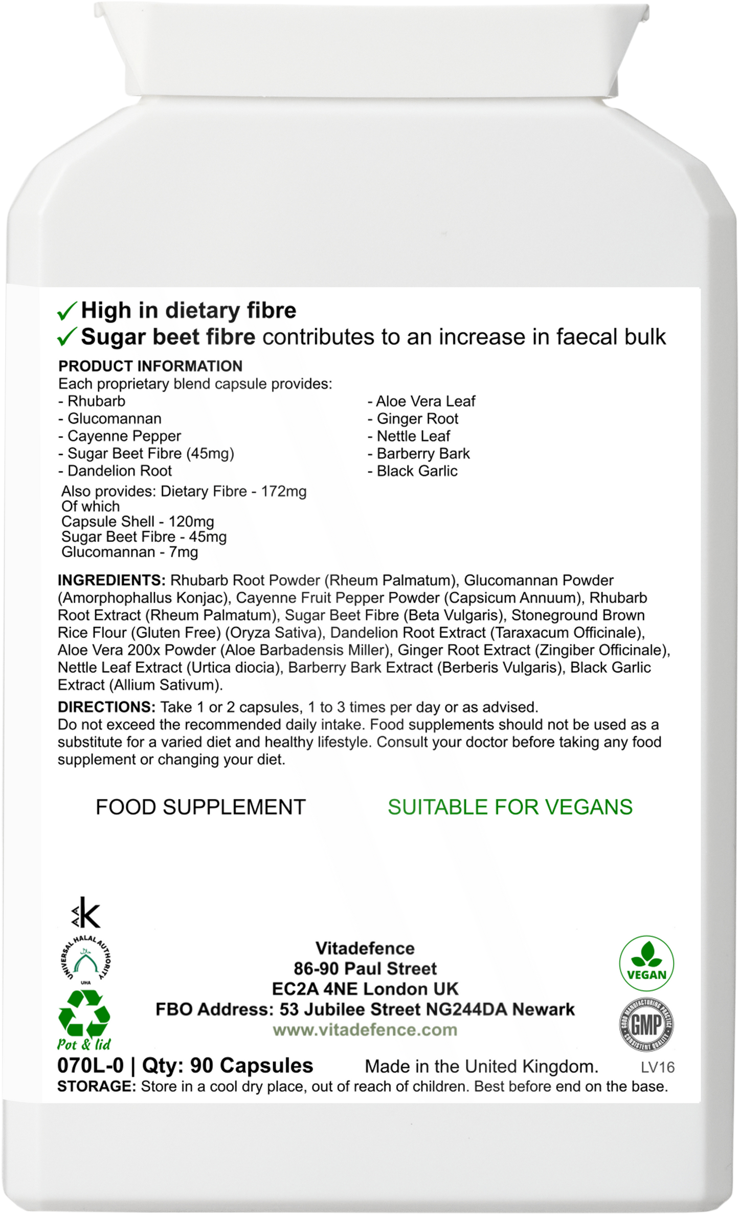 Vitadefence® Herbal Multi – Sugar Beet Fibre & Botanical Blend – 90 Vegan Capsules