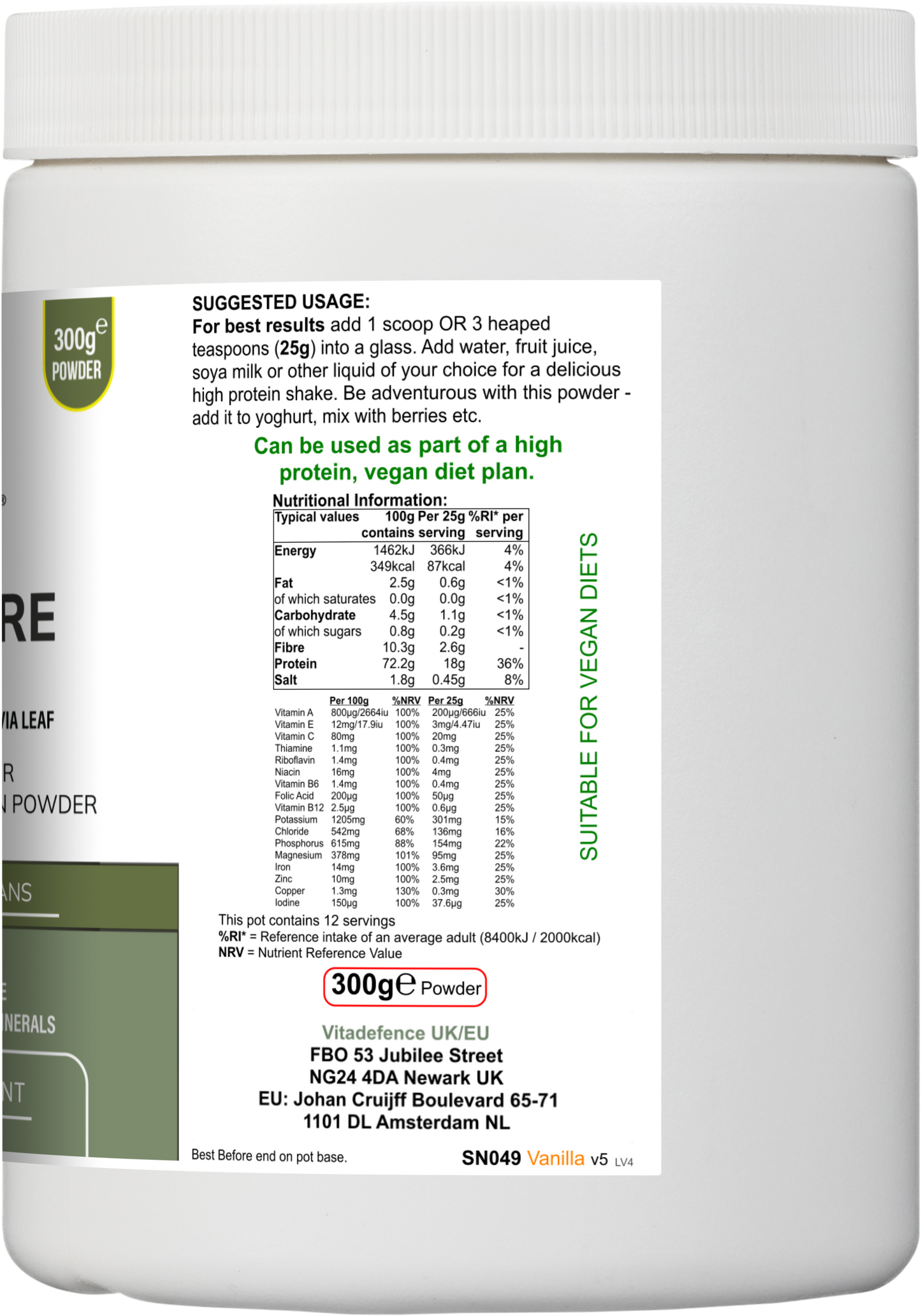 Vitadefence® Soy Fibre Multi | Vanilla Flavour Protein Powder with Vitamins & Minerals – 300 g