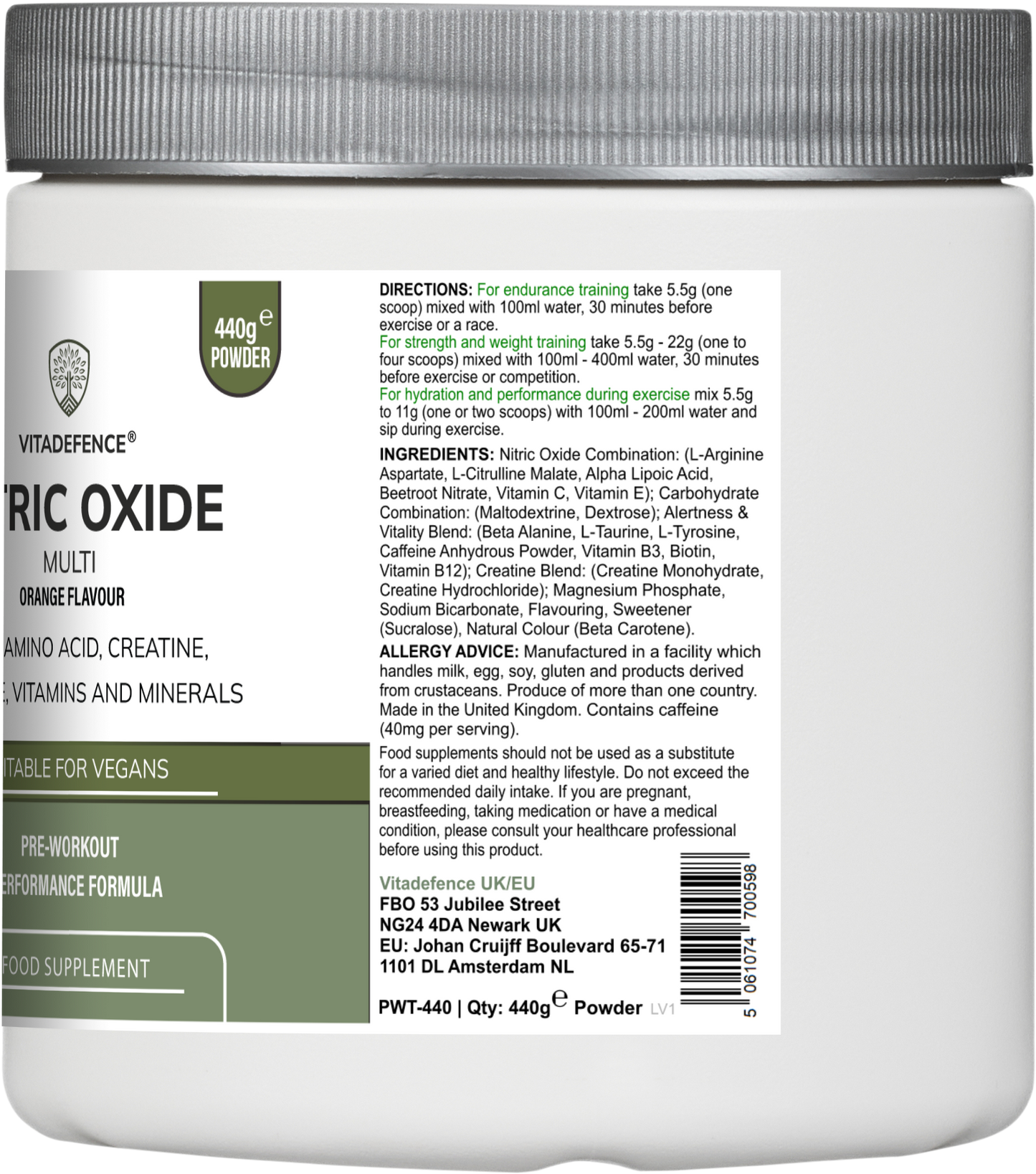 Vitadefence® Nitric Oxide Multi | L-Arginine, L-Citrulline & Beetroot – 440g Powder