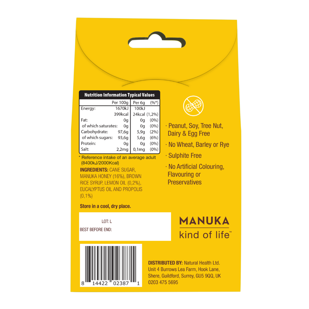 Wedderspoon Manuka Honey Drops Lemon Eucalyptus 20 Pack