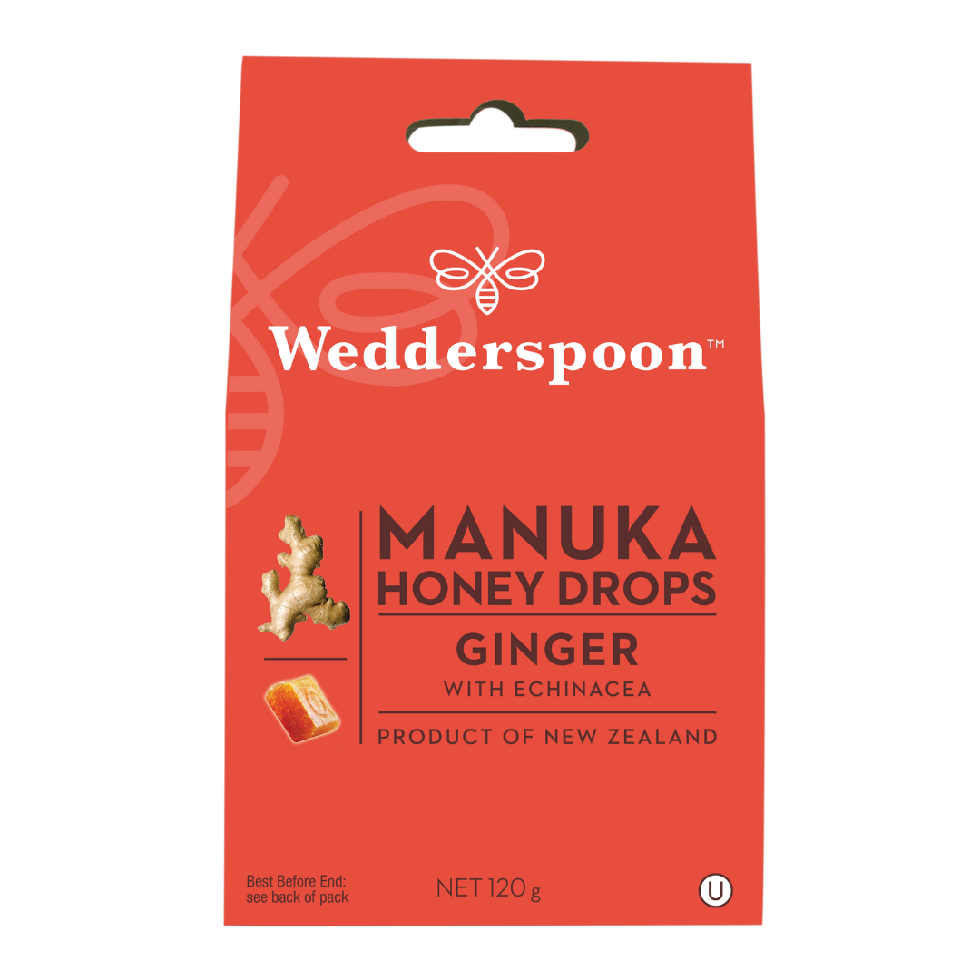 Wedderspoon Natural Manuka Honey Drops Ginger (20 Drops per box)