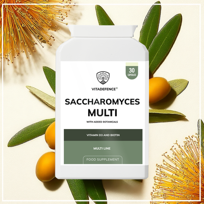 Vitadefence® Saccharomyces Multi | With Vitamin D3, Biotin, Olive Leaf & Bamboo Silica – 30 Capsules
