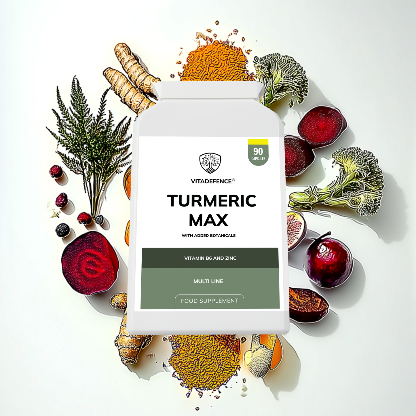 Vitadefence® Turmeric Max | With Vitamin B6, Zinc & Botanicals – 90 Capsules