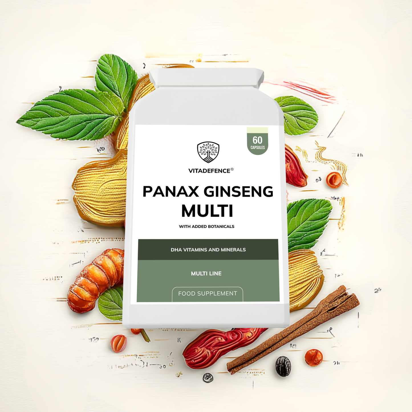 Vitadefence® Panax Ginseng Multi | With Botanicals, Vitamins & Minerals – 60 Capsules