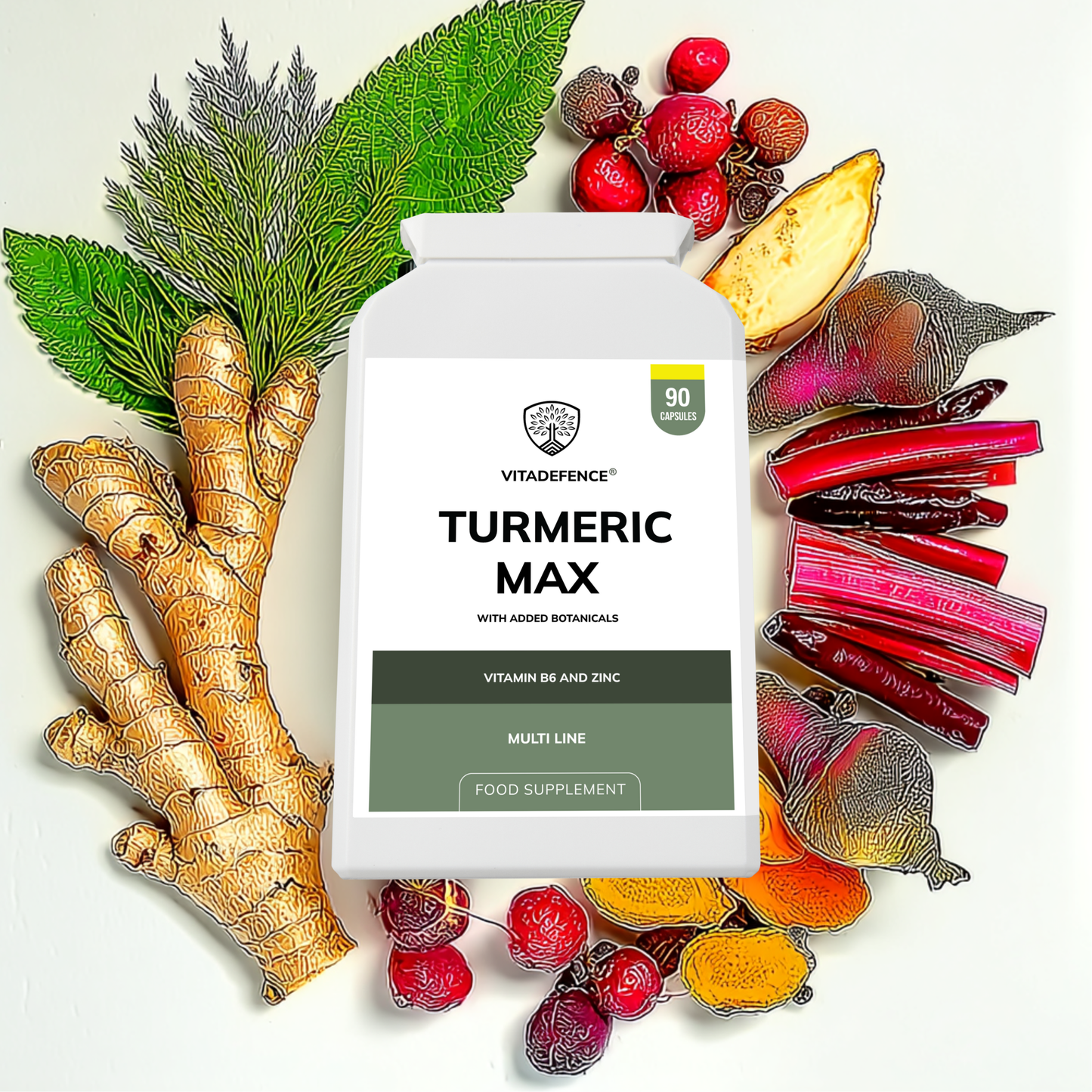 Vitadefence® Turmeric Max | With Vitamin B6, Zinc & Botanicals – 90 Capsules