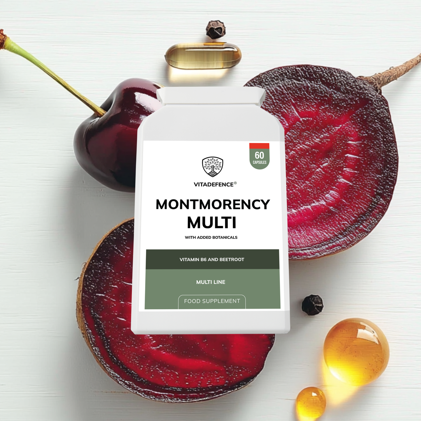 Vitadefence® Montmorency Multi | With Vitamin B6, Beetroot & Tart Cherry – 60 Capsules
