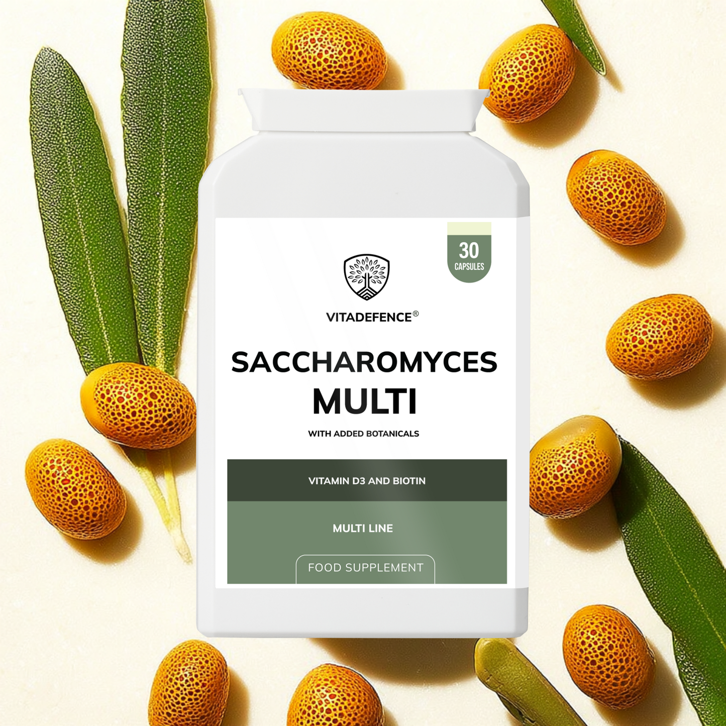 Vitadefence® Saccharomyces Multi | With Vitamin D3, Biotin, Olive Leaf & Bamboo Silica – 30 Capsules