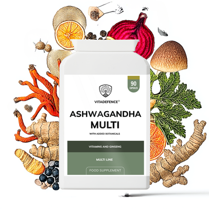 Vitadefence® Ashwagandha Multi | With Ashwagandha, Ginseng, Cordyceps & Vitamins – 90 Capsules