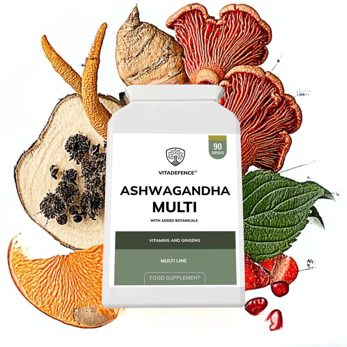 Vitadefence® Ashwagandha Multi | With Ashwagandha, Ginseng, Cordyceps & Vitamins – 90 Capsules