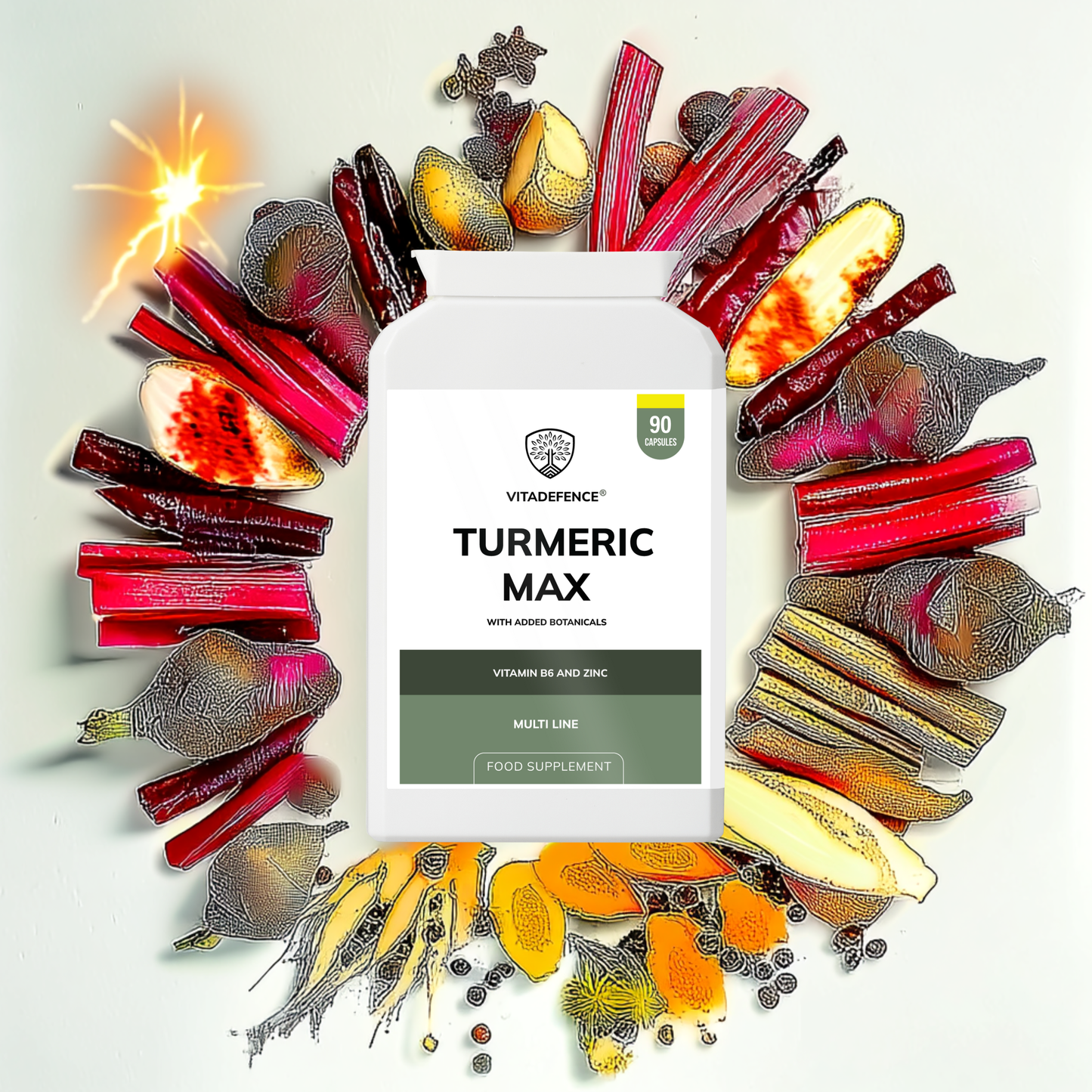 Vitadefence® Turmeric Max | With Vitamin B6, Zinc & Botanicals – 90 Capsules