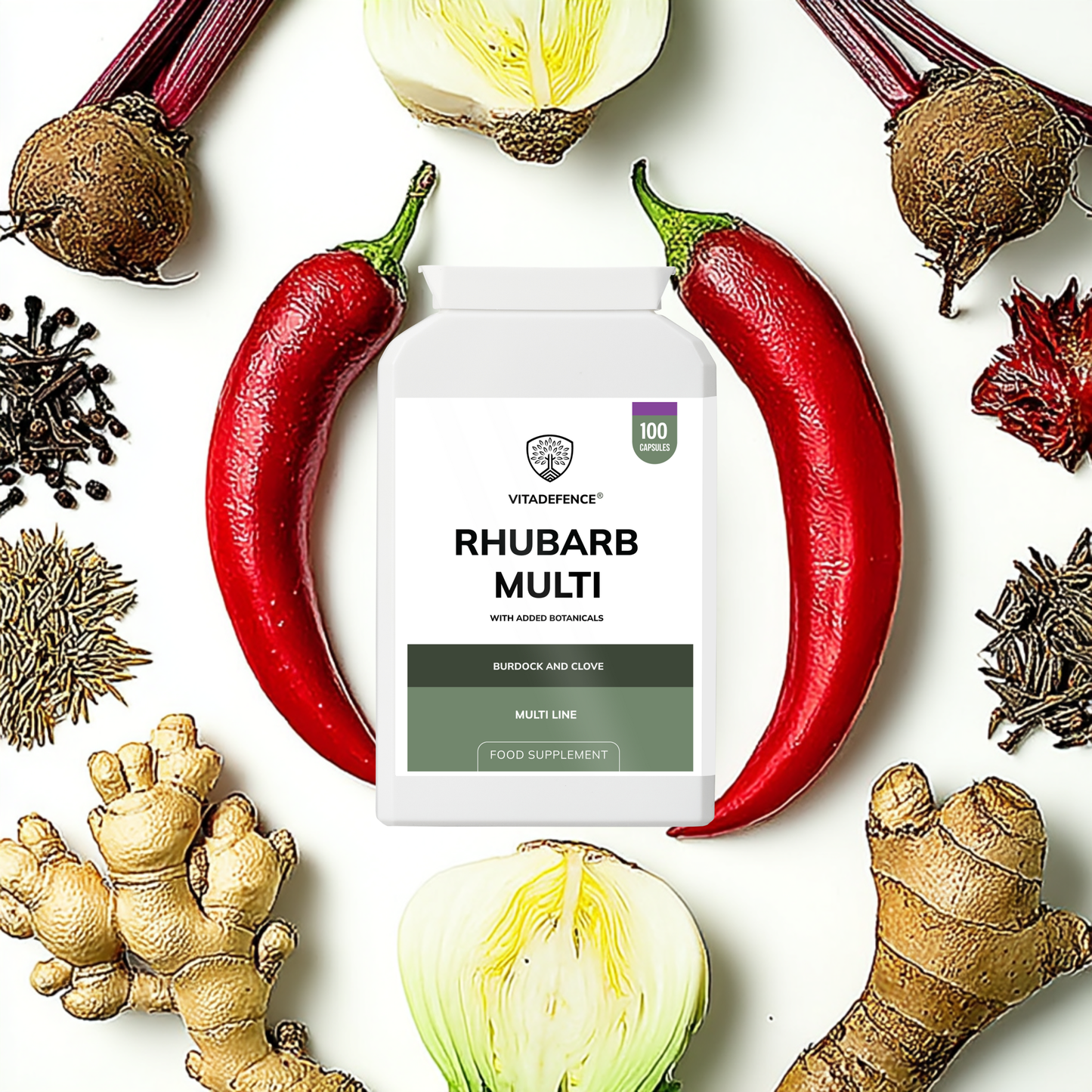 Vitadefence® Rhubarb Multi | With Burdock, Clove & Botanicals – 100 Capsules