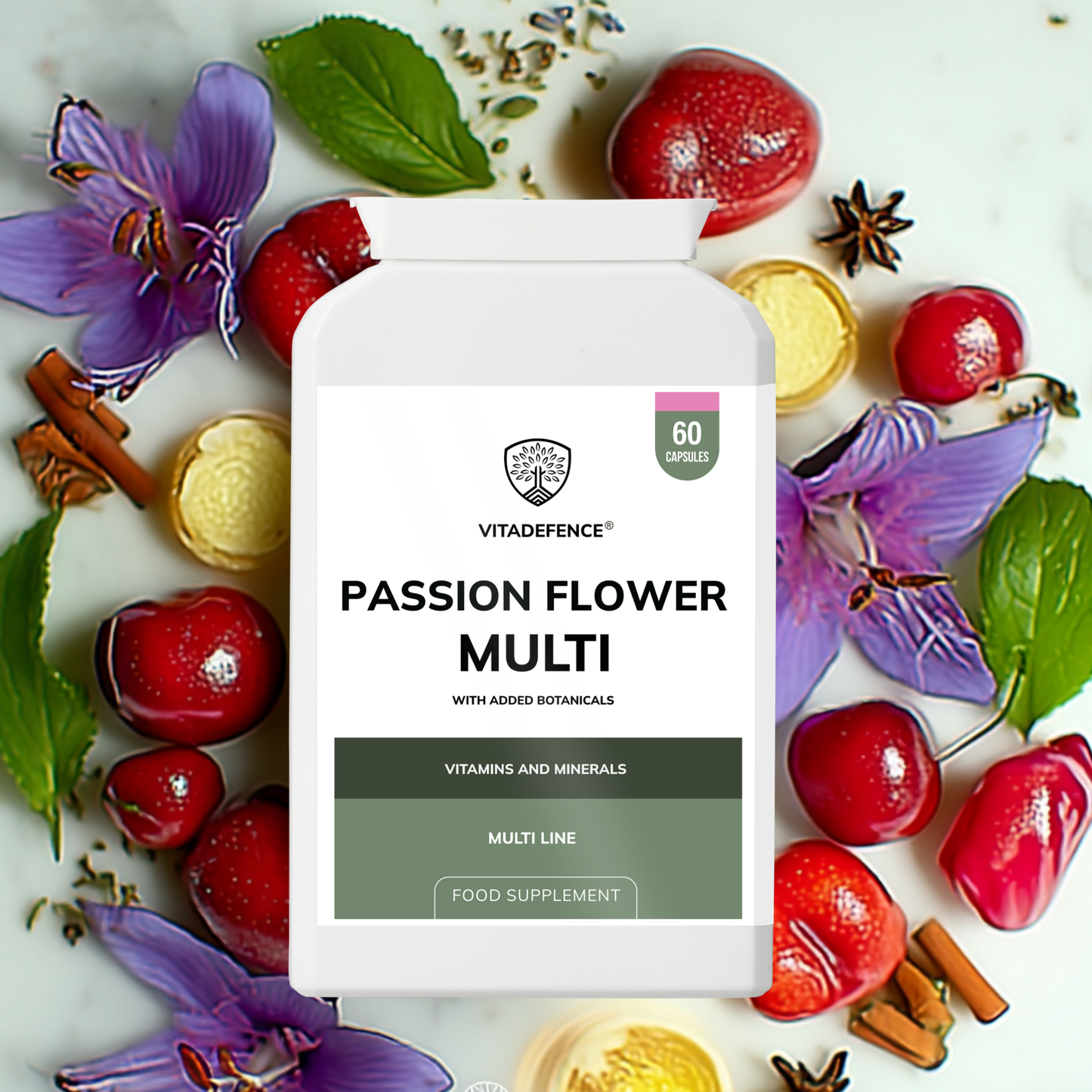 Vitadefence® Passion Flower Multi | With Montmorency Cherry, Chamomile, Ashwagandha & Magnesium – 60 Capsule