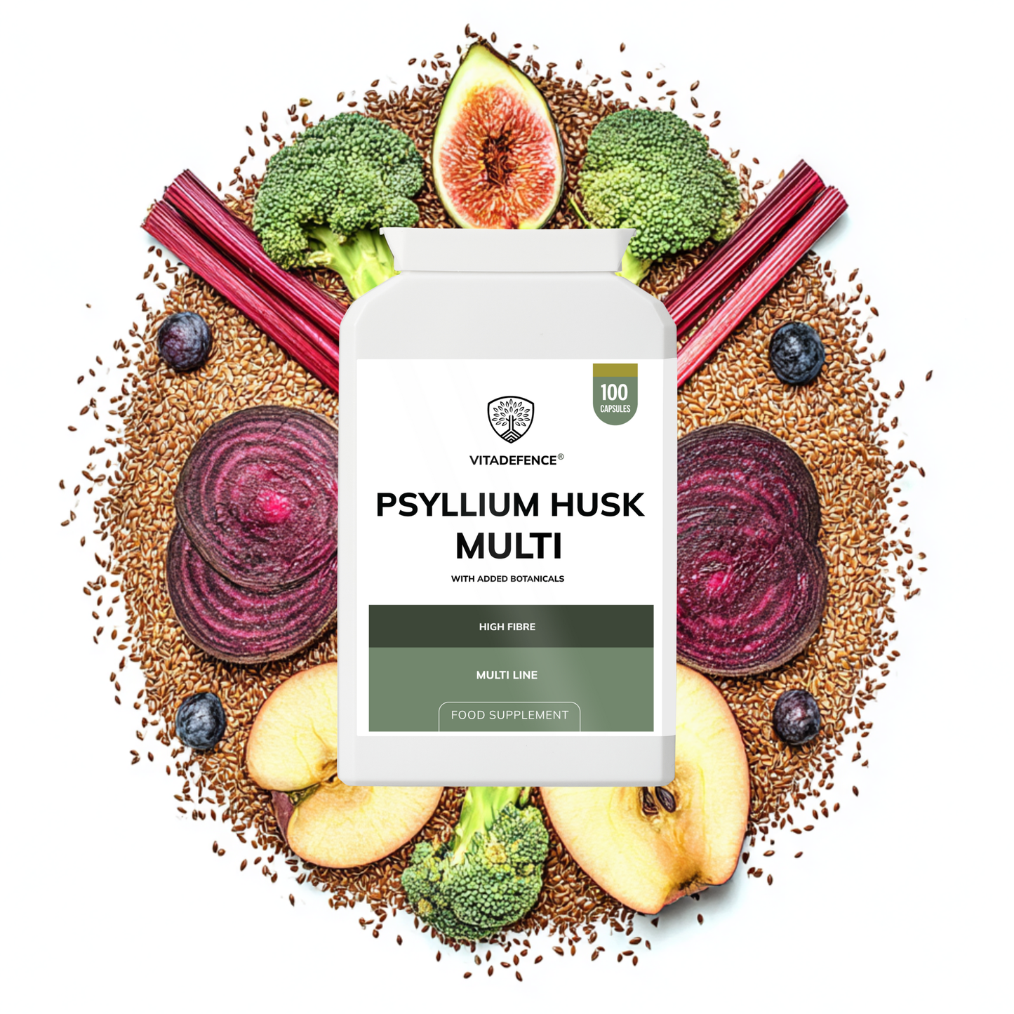 Vitadefence® Psyllium Husk Multi | High-Fibre Botanical Blend – 100 Capsules