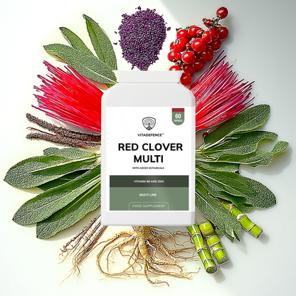 Vitadefence® Red Clover Multi | With Vitamin B6, Zinc, Sage & Siberian Ginseng – 60 Capsules