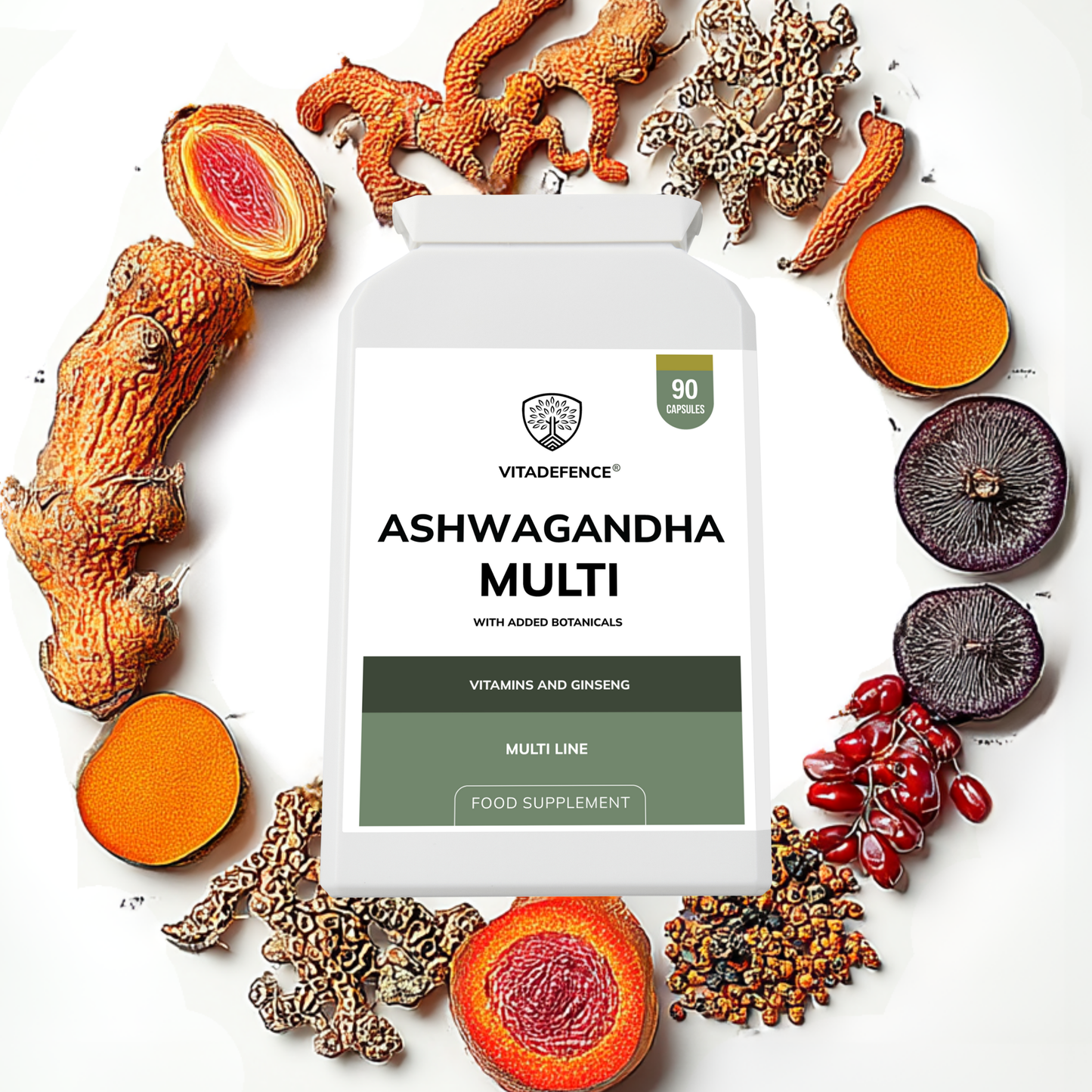 Vitadefence® Ashwagandha Multi | With Ashwagandha, Ginseng, Cordyceps & Vitamins – 90 Capsules