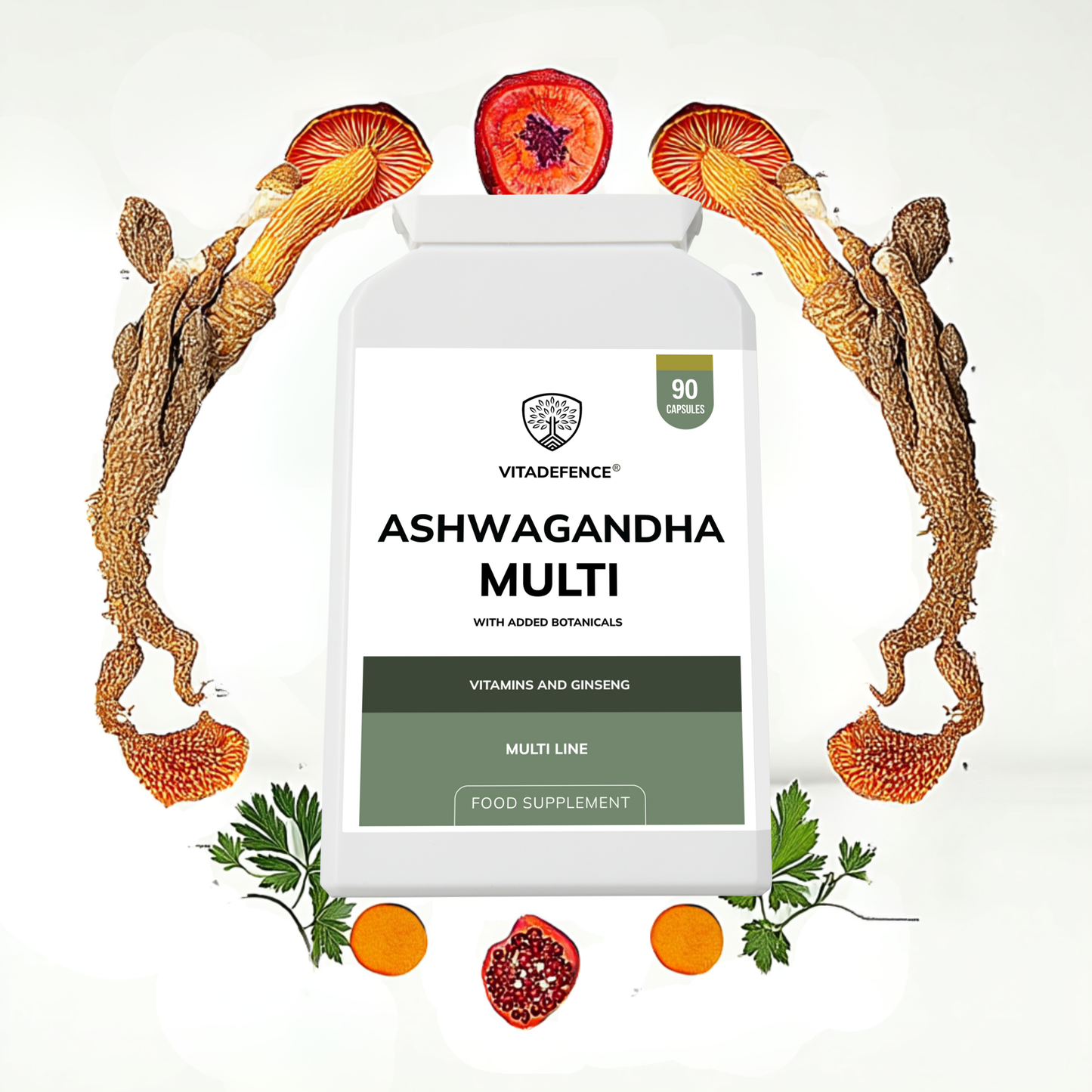 Vitadefence® Ashwagandha Multi | With Ashwagandha, Ginseng, Cordyceps & Vitamins – 90 Capsules