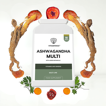 Vitadefence® Ashwagandha Multi | With Ashwagandha, Ginseng, Cordyceps & Vitamins – 90 Capsules