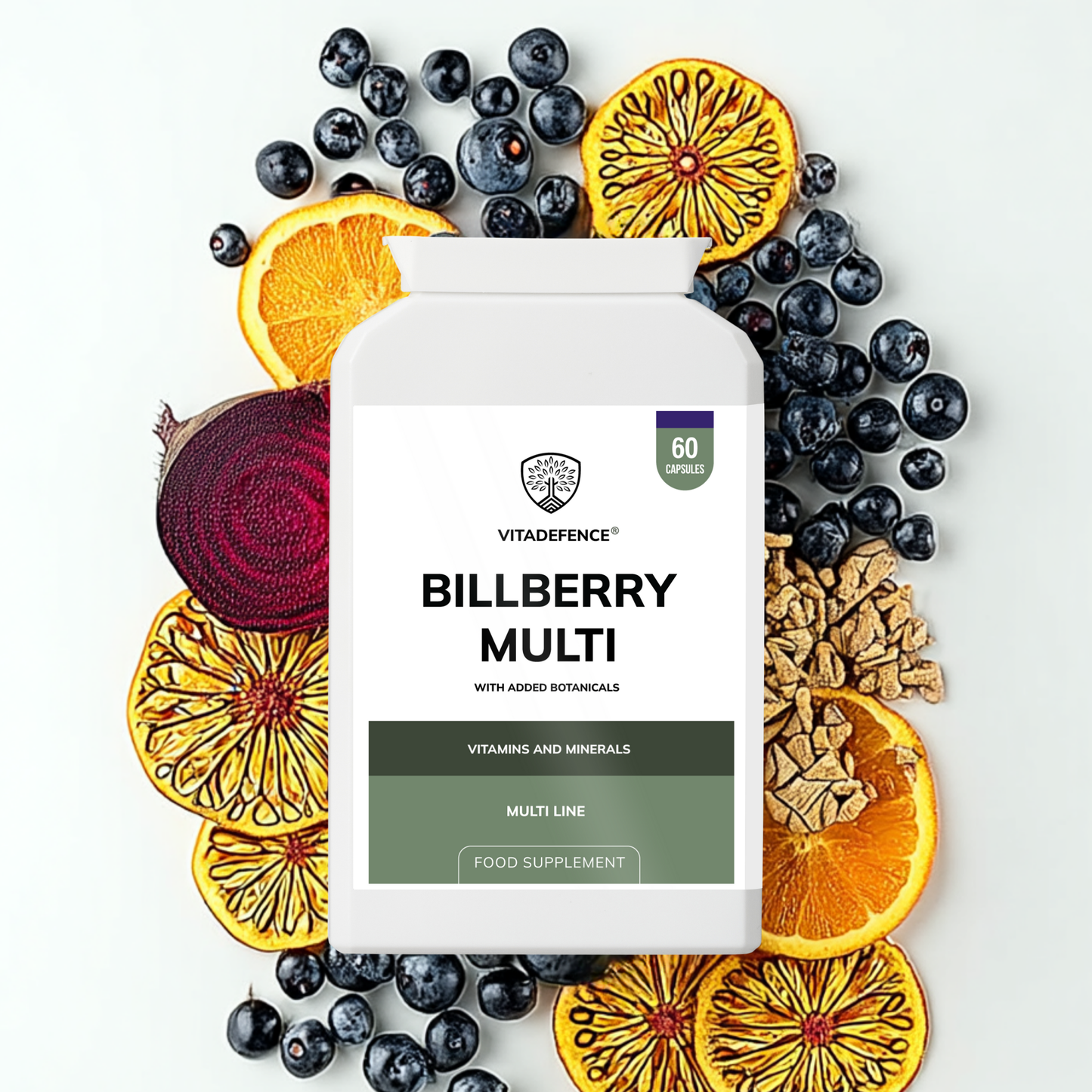 Vitadefence® Bilberry Multi | With Pine Bark, Lutein, Zinc, Selenium & Vitamins – 60 Capsules