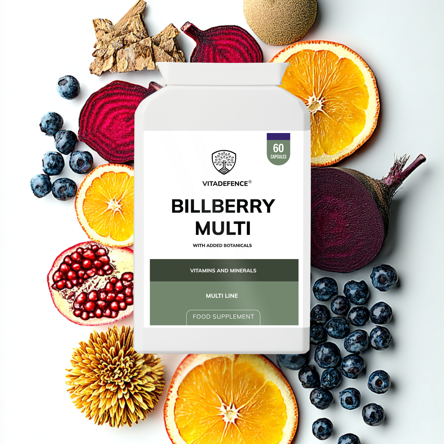 Vitadefence® Bilberry Multi | With Pine Bark, Lutein, Zinc, Selenium & Vitamins – 60 Capsules