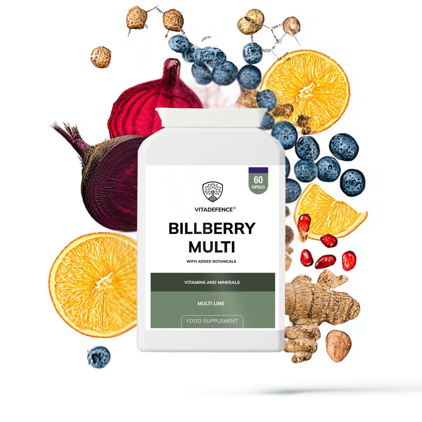 Vitadefence® Bilberry Multi | With Pine Bark, Lutein, Zinc, Selenium & Vitamins – 60 Capsules