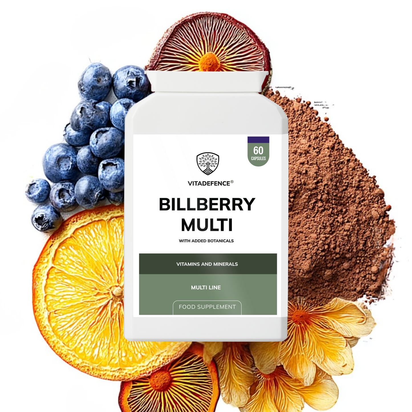 Vitadefence® Bilberry Multi | With Pine Bark, Lutein, Zinc, Selenium & Vitamins – 60 Capsules
