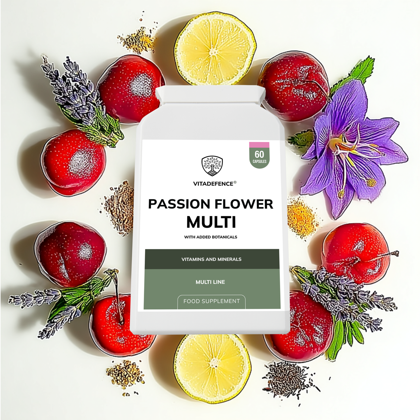 Vitadefence® Passion Flower Multi | With Montmorency Cherry, Chamomile, Ashwagandha & Magnesium – 60 Capsule