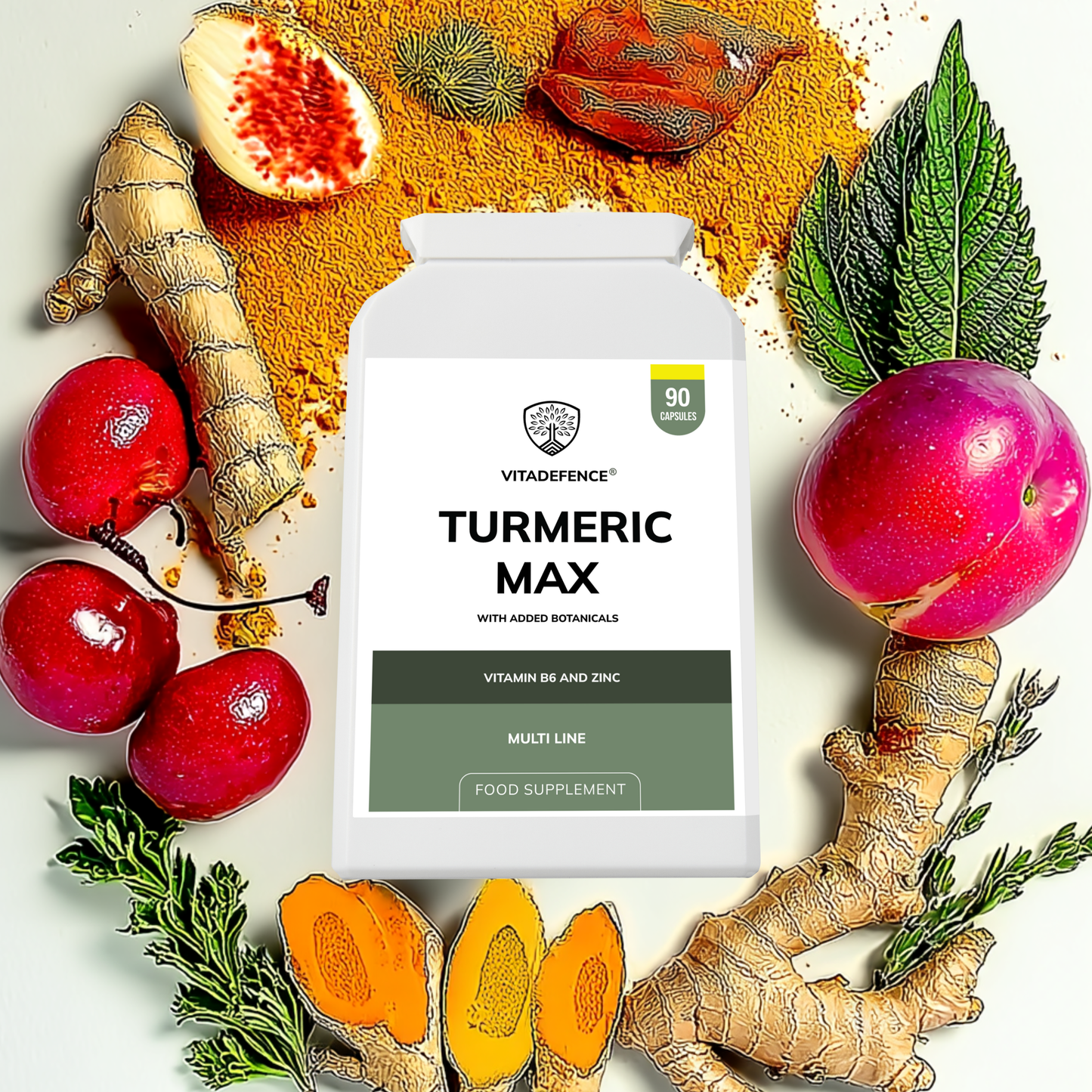 Vitadefence® Turmeric Max | With Vitamin B6, Zinc & Botanicals – 90 Capsules