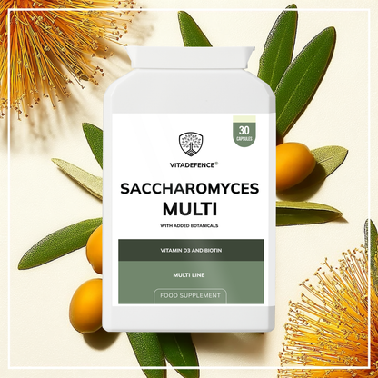 Vitadefence® Saccharomyces Multi | With Vitamin D3, Biotin, Olive Leaf & Bamboo Silica – 30 Capsules