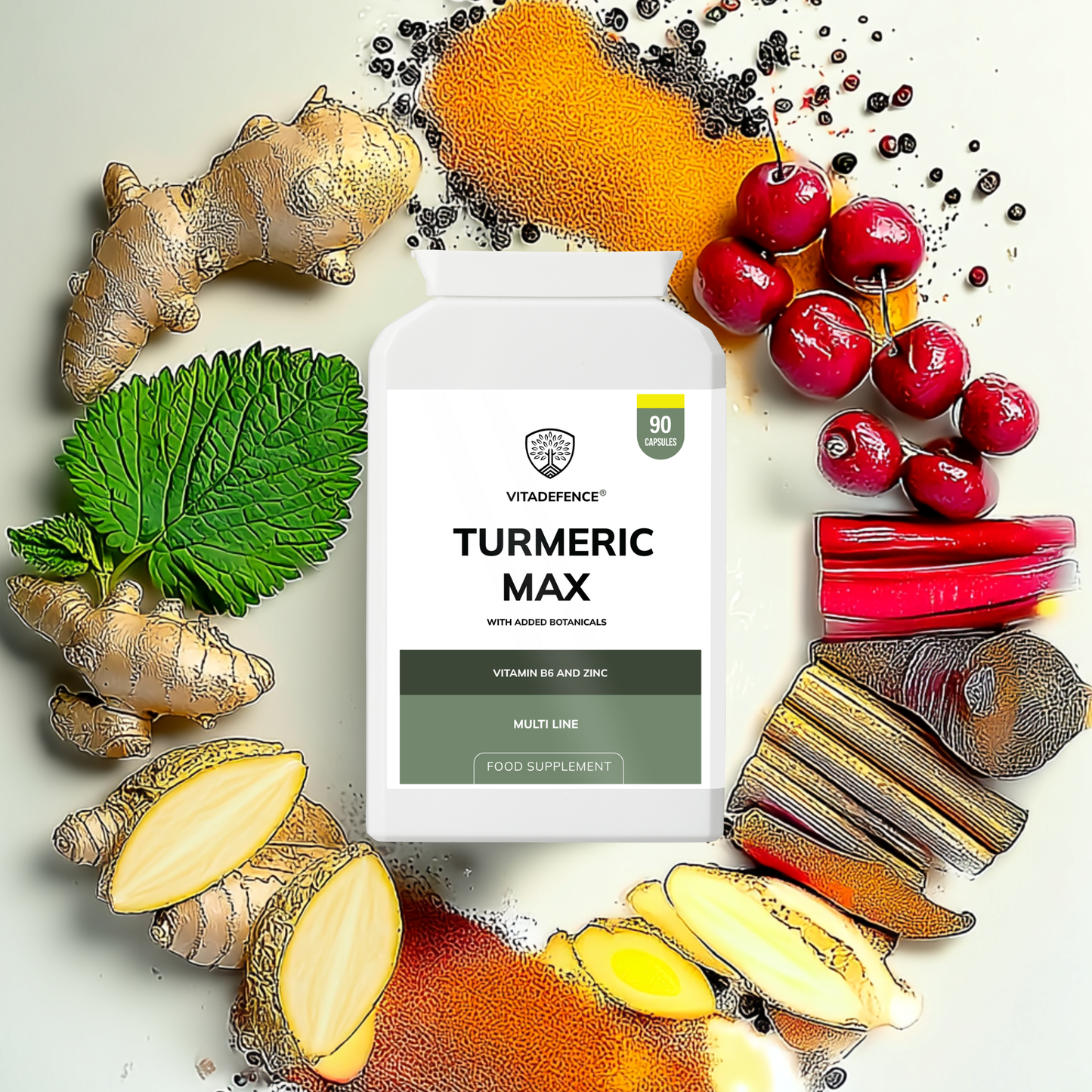 Vitadefence® Turmeric Max | With Vitamin B6, Zinc & Botanicals – 90 Capsules