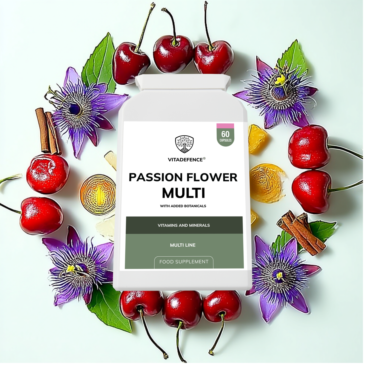 Vitadefence® Passion Flower Multi | With Montmorency Cherry, Chamomile, Ashwagandha & Magnesium – 60 Capsule