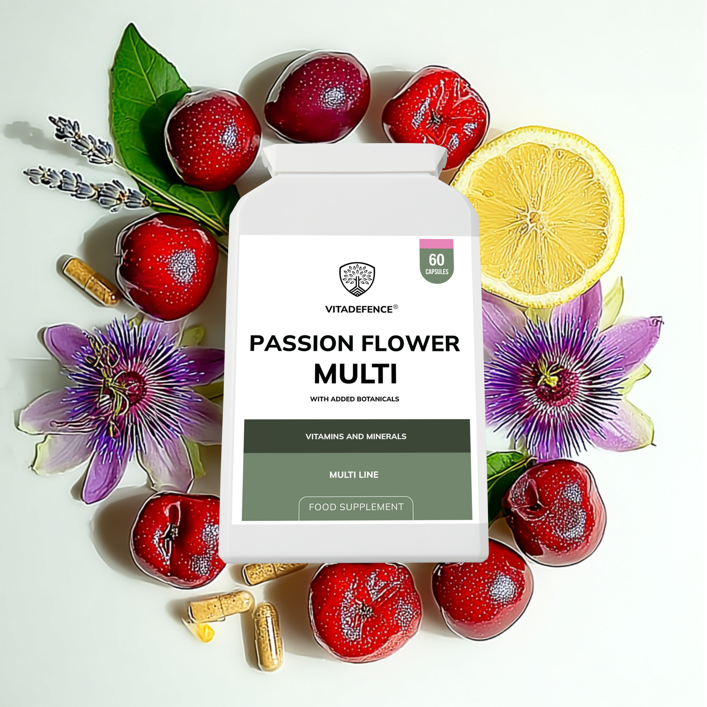 Vitadefence® Passion Flower Multi | With Montmorency Cherry, Chamomile, Ashwagandha & Magnesium – 60 Capsule