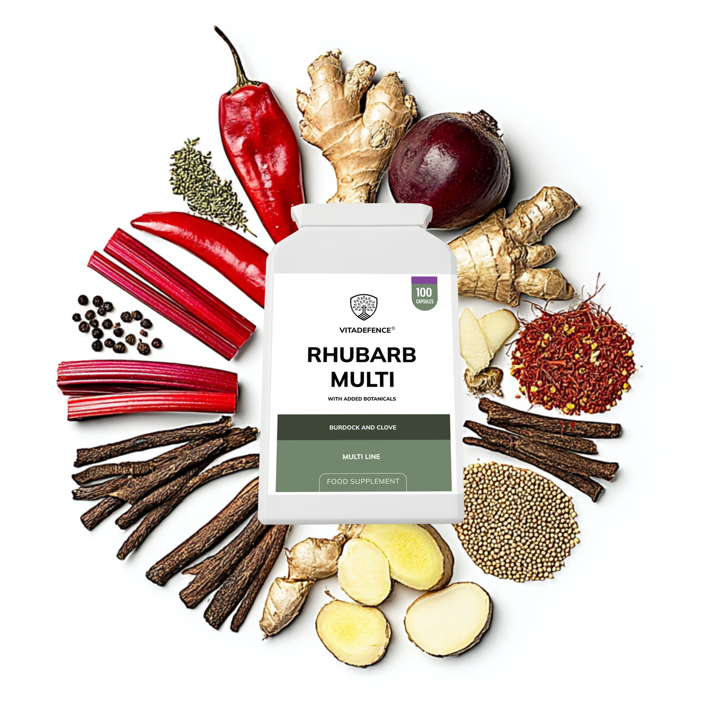 Vitadefence® Rhubarb Multi | With Burdock, Clove & Botanicals – 100 Capsules