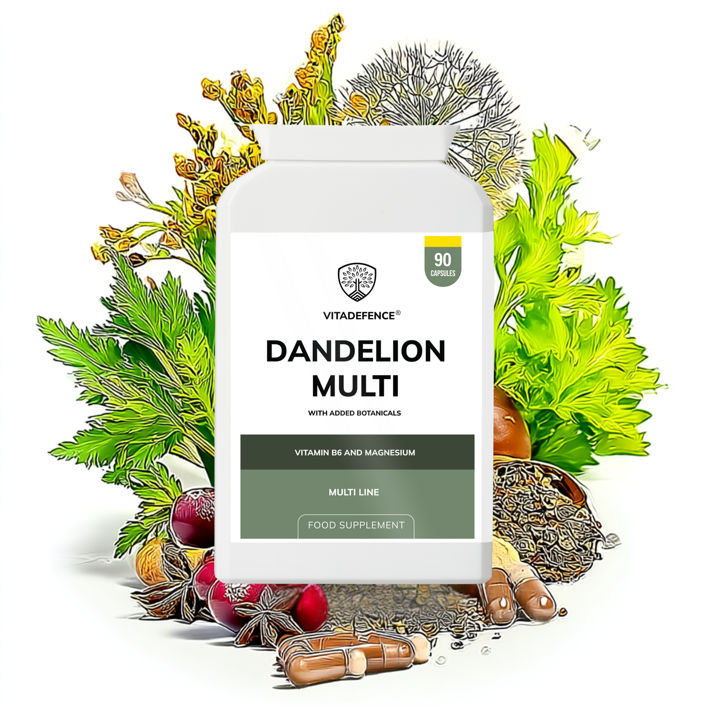 Vitadefence® Dandelion Multi | With Vitamin B6, Magnesium & Botanicals – 90 Capsules