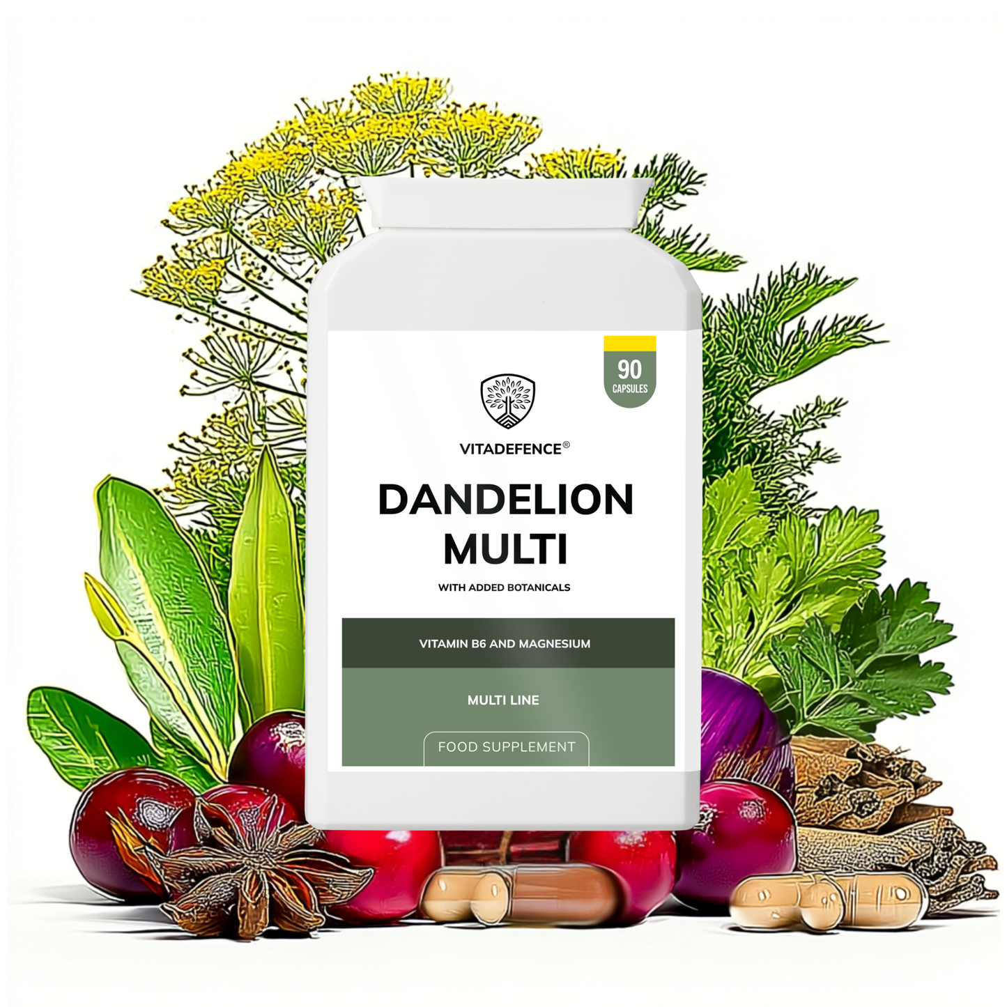 Vitadefence® Dandelion Multi | With Vitamin B6, Magnesium & Botanicals – 90 Capsules
