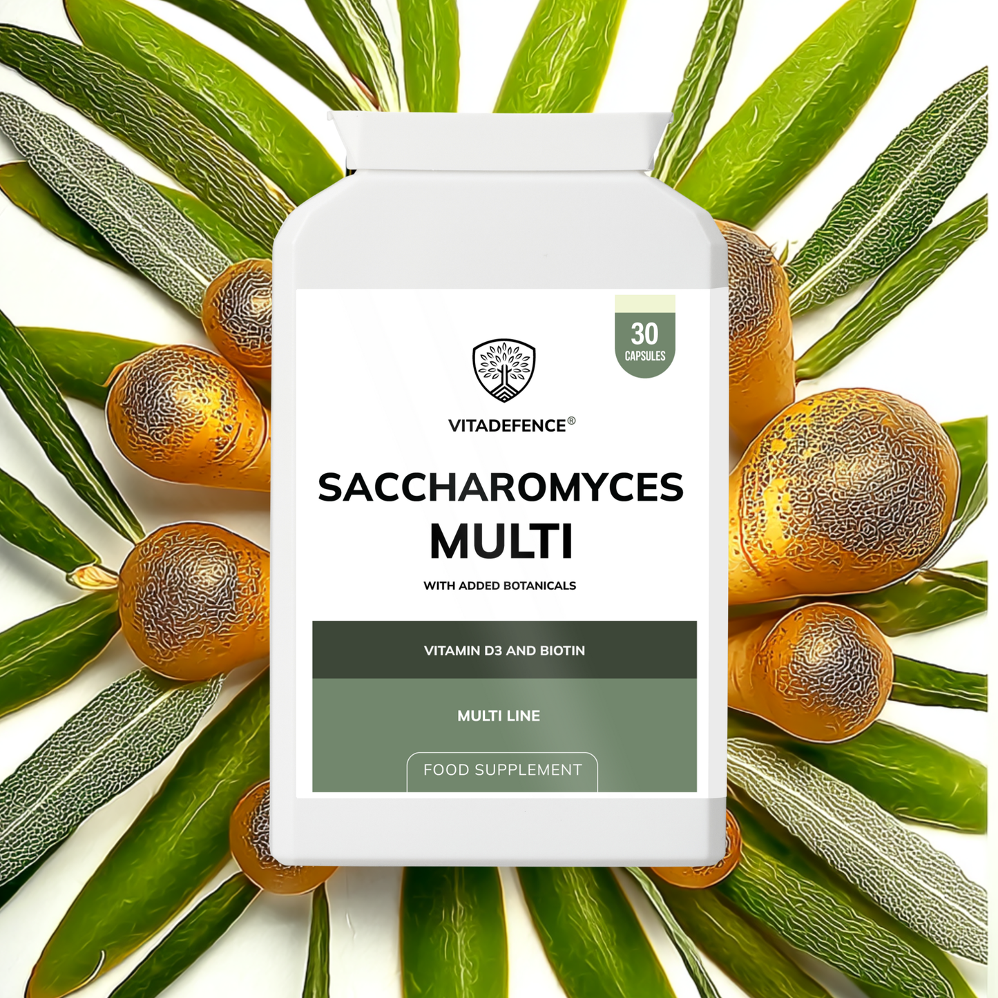 Vitadefence® Saccharomyces Multi | With Vitamin D3, Biotin, Olive Leaf & Bamboo Silica – 30 Capsules