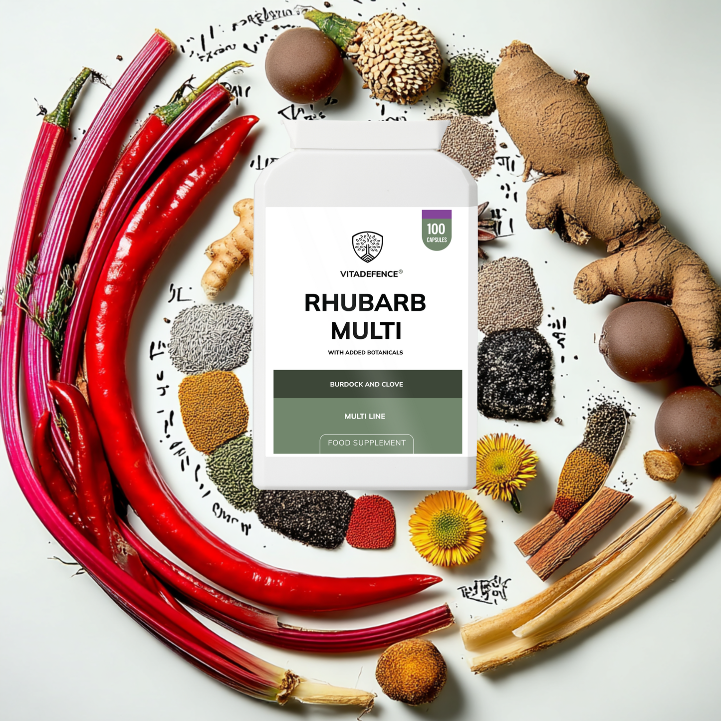 Vitadefence® Rhubarb Multi | With Burdock, Clove & Botanicals – 100 Capsules