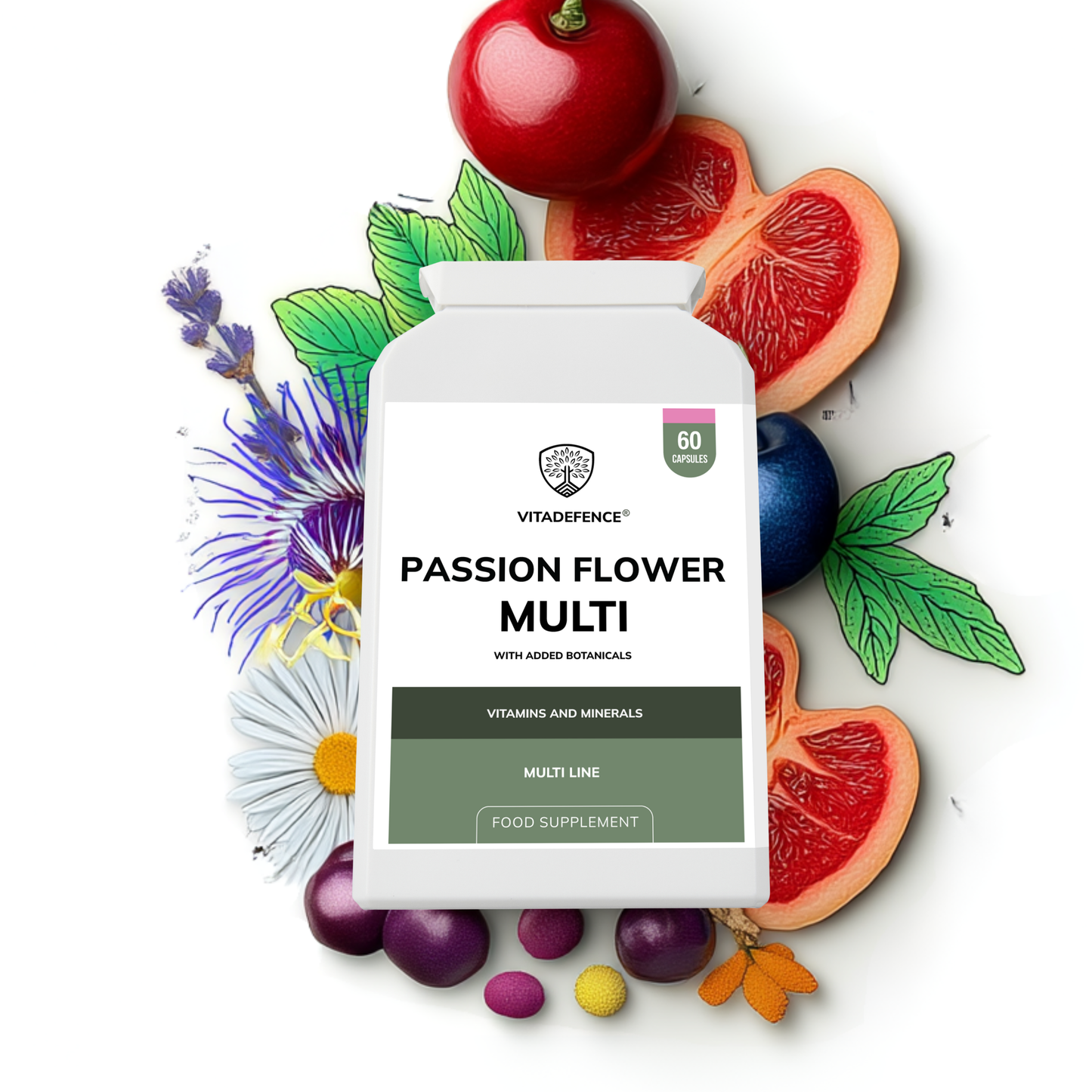 Vitadefence® Passion Flower Multi | With Montmorency Cherry, Chamomile, Ashwagandha & Magnesium – 60 Capsule