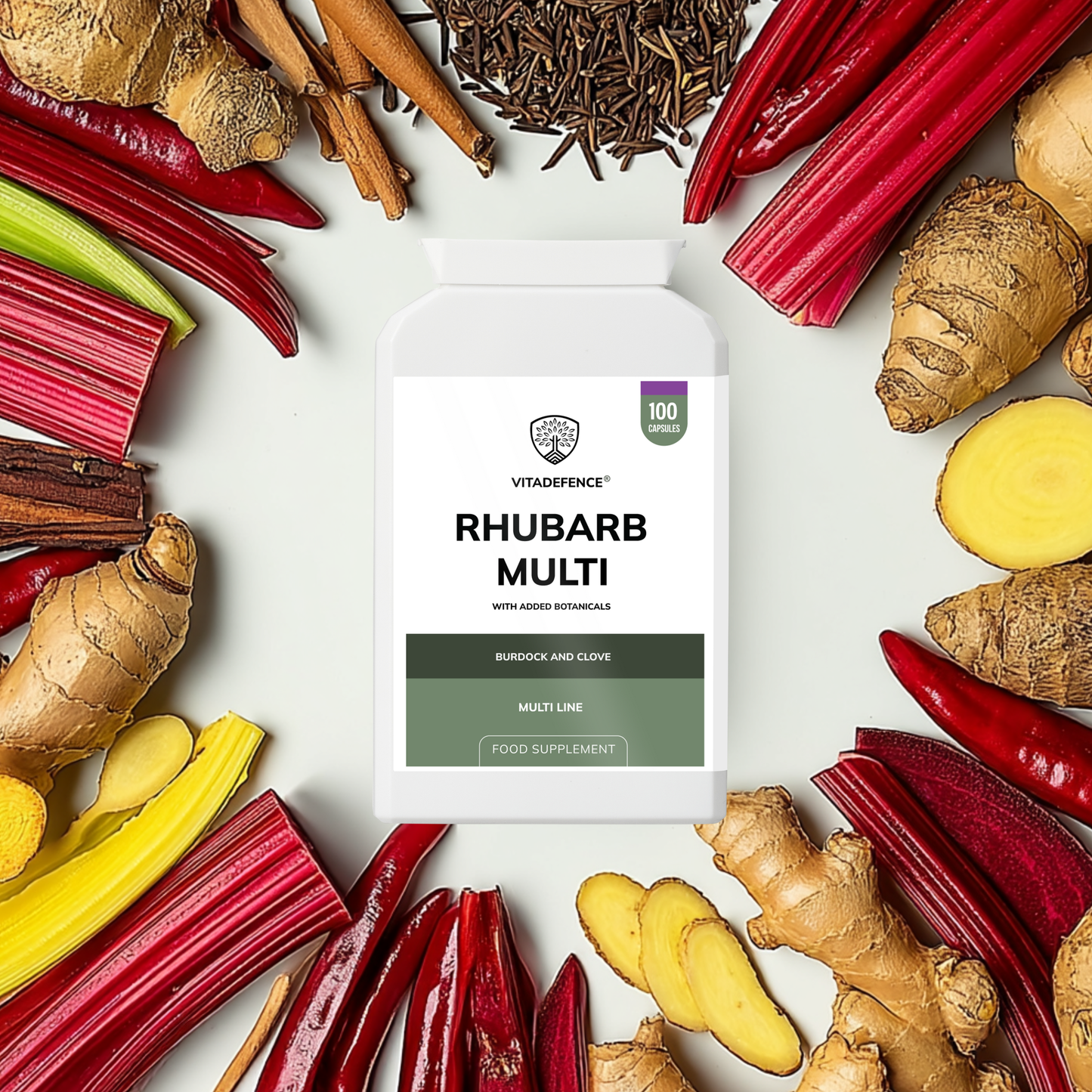 Vitadefence® Rhubarb Multi | With Burdock, Clove & Botanicals – 100 Capsules