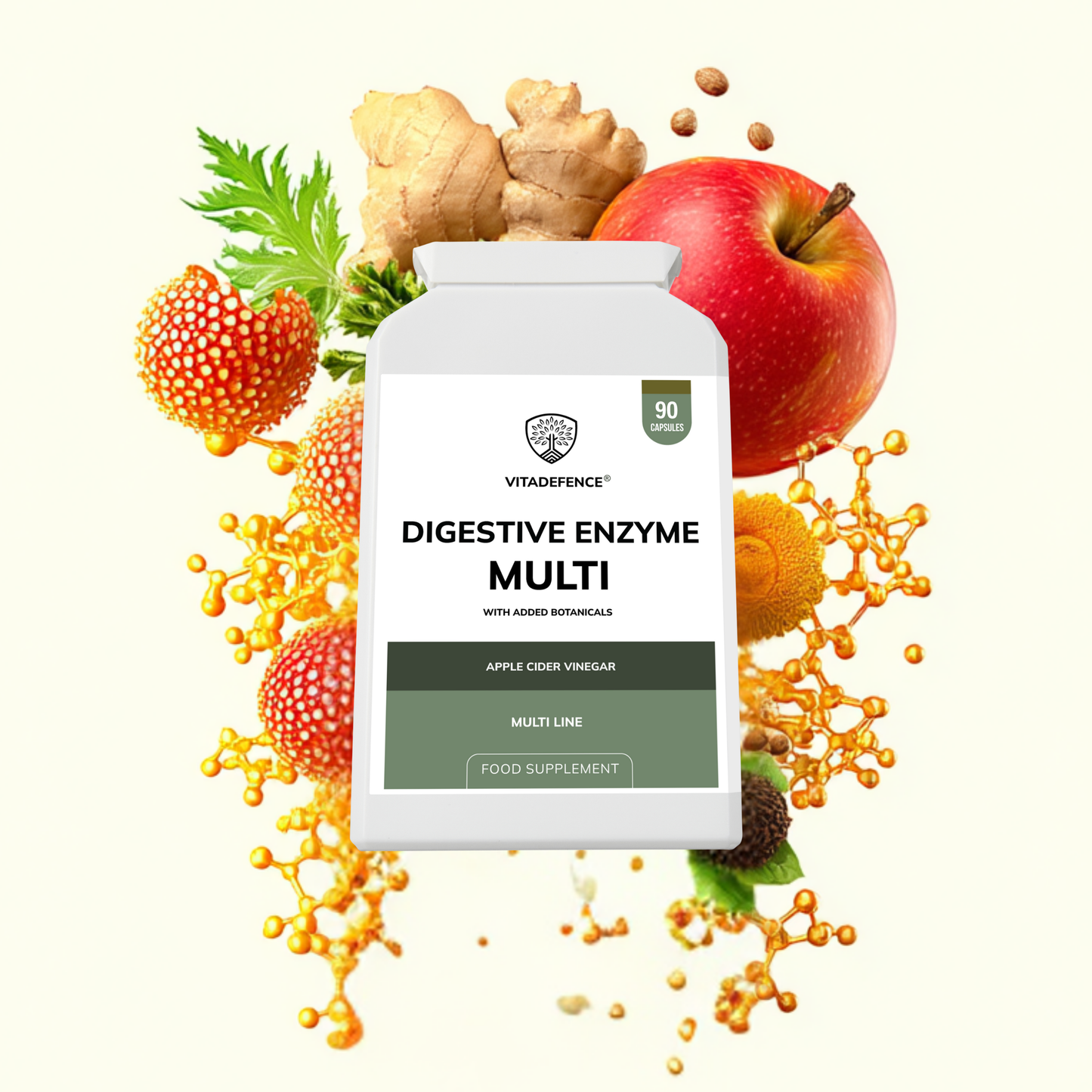 Vitadefence® Digestive Enzyme Multi | With Turmeric, Apple Cider Vinegar & Enzyme Blend – 90 Capsules