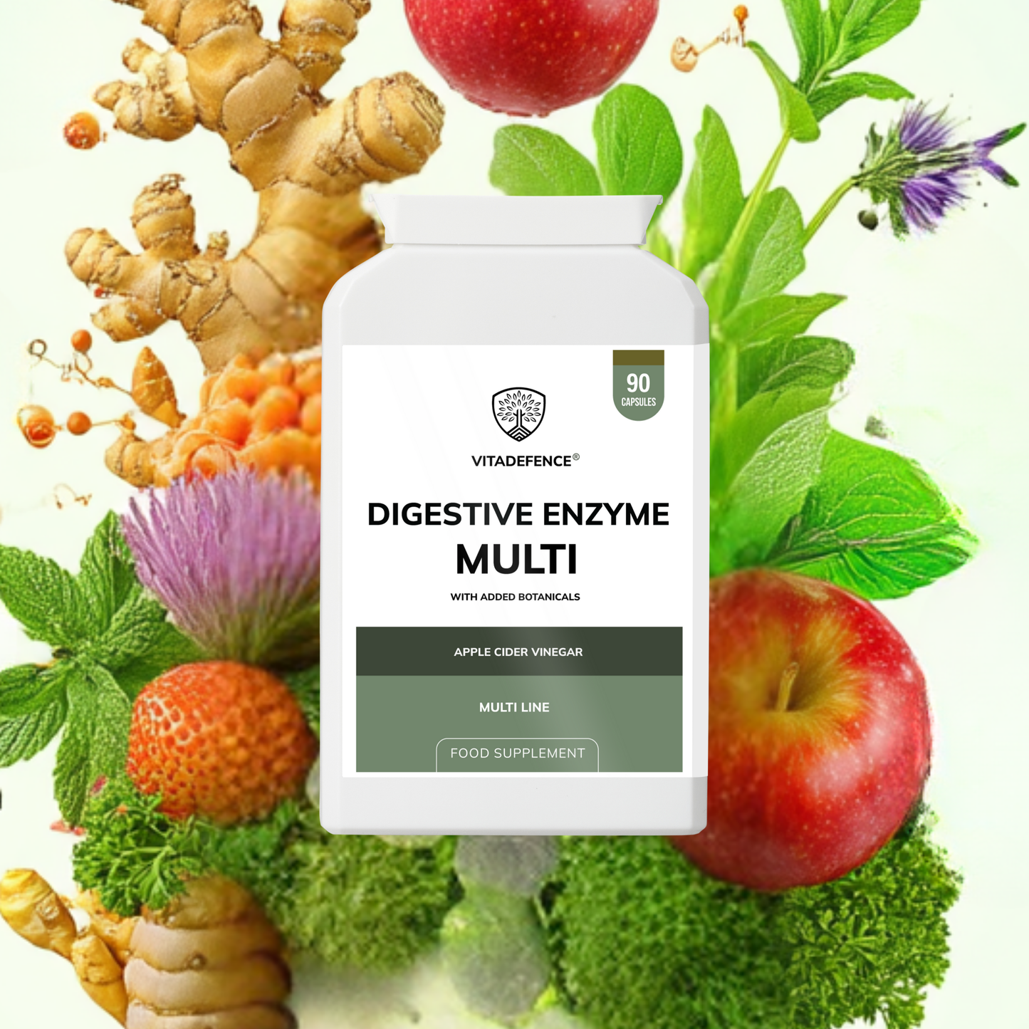 Vitadefence® Digestive Enzyme Multi | With Turmeric, Apple Cider Vinegar & Enzyme Blend – 90 Capsules