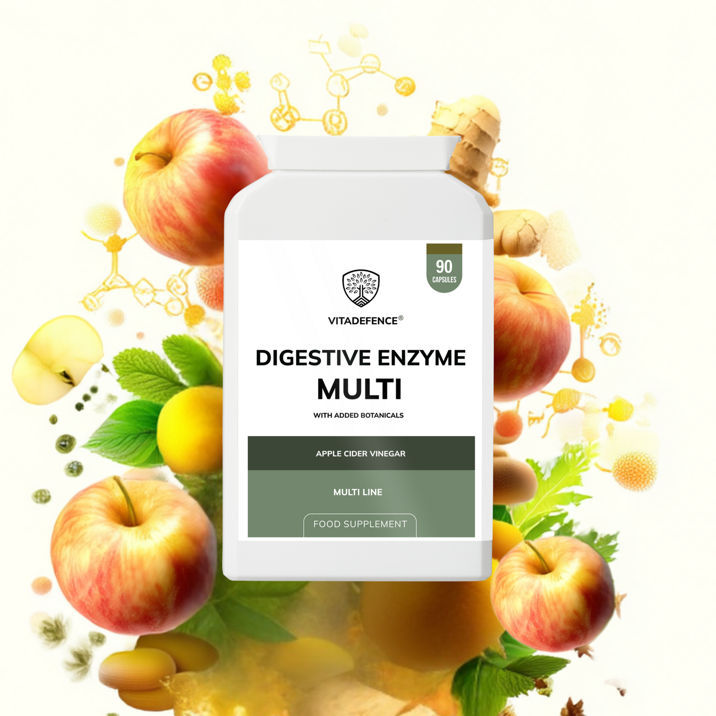 Vitadefence® Digestive Enzyme Multi | With Turmeric, Apple Cider Vinegar & Enzyme Blend – 90 Capsules