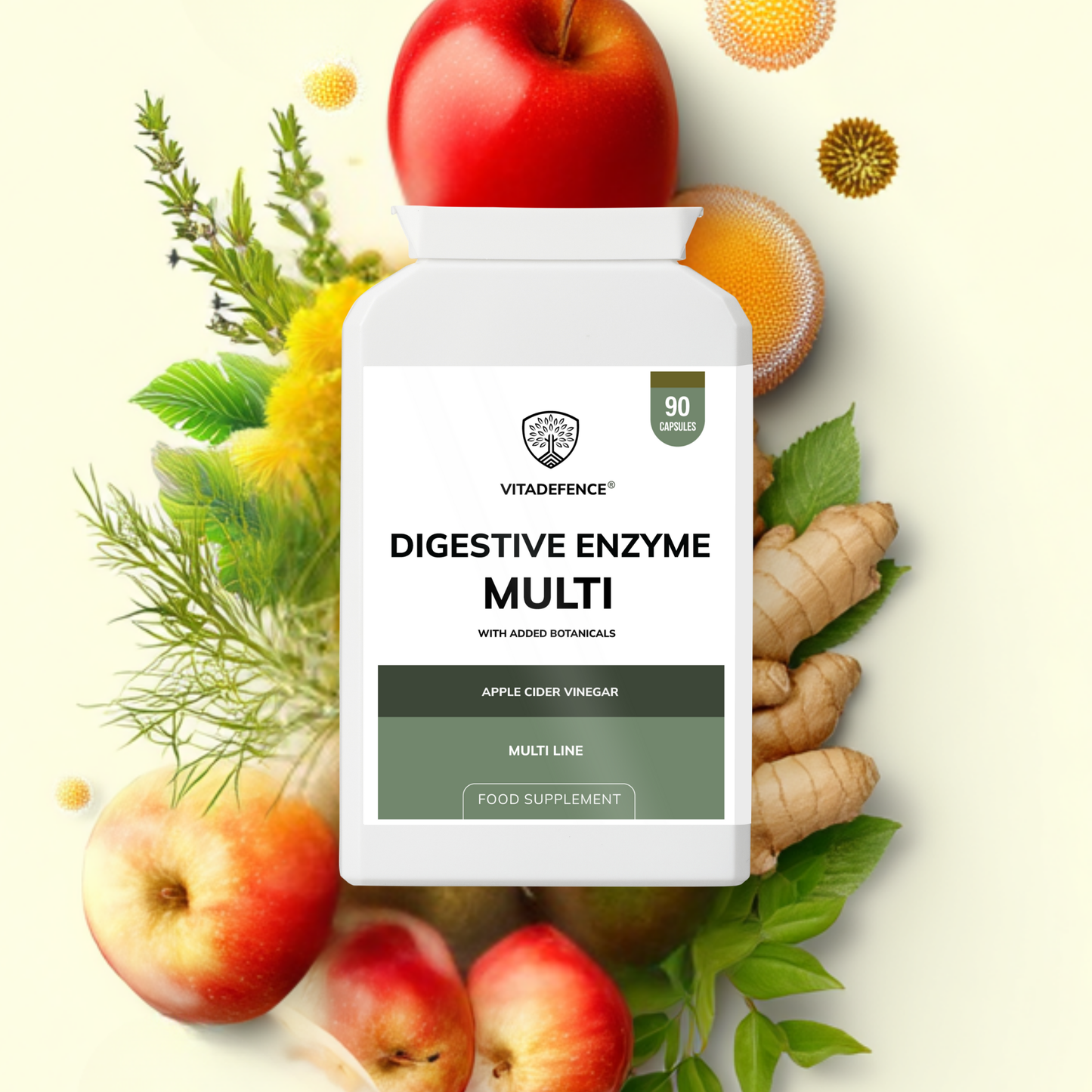 Vitadefence® Digestive Enzyme Multi | With Turmeric, Apple Cider Vinegar & Enzyme Blend – 90 Capsules