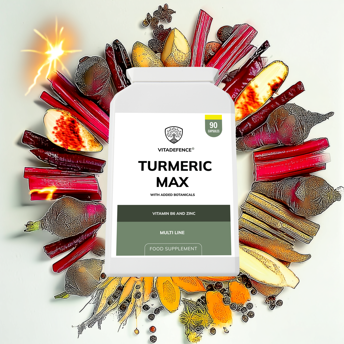 Vitadefence® Turmeric Max | With Vitamin B6, Zinc & Botanicals – 90 Capsules