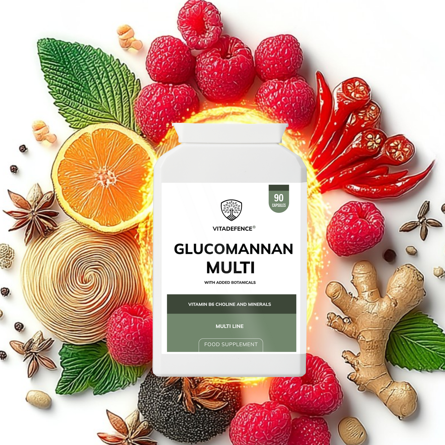 Vitadefence® Glucomannan Multi – Vitamin B6, Choline, Minerals & Botanicals – 90 Vegan Capsules